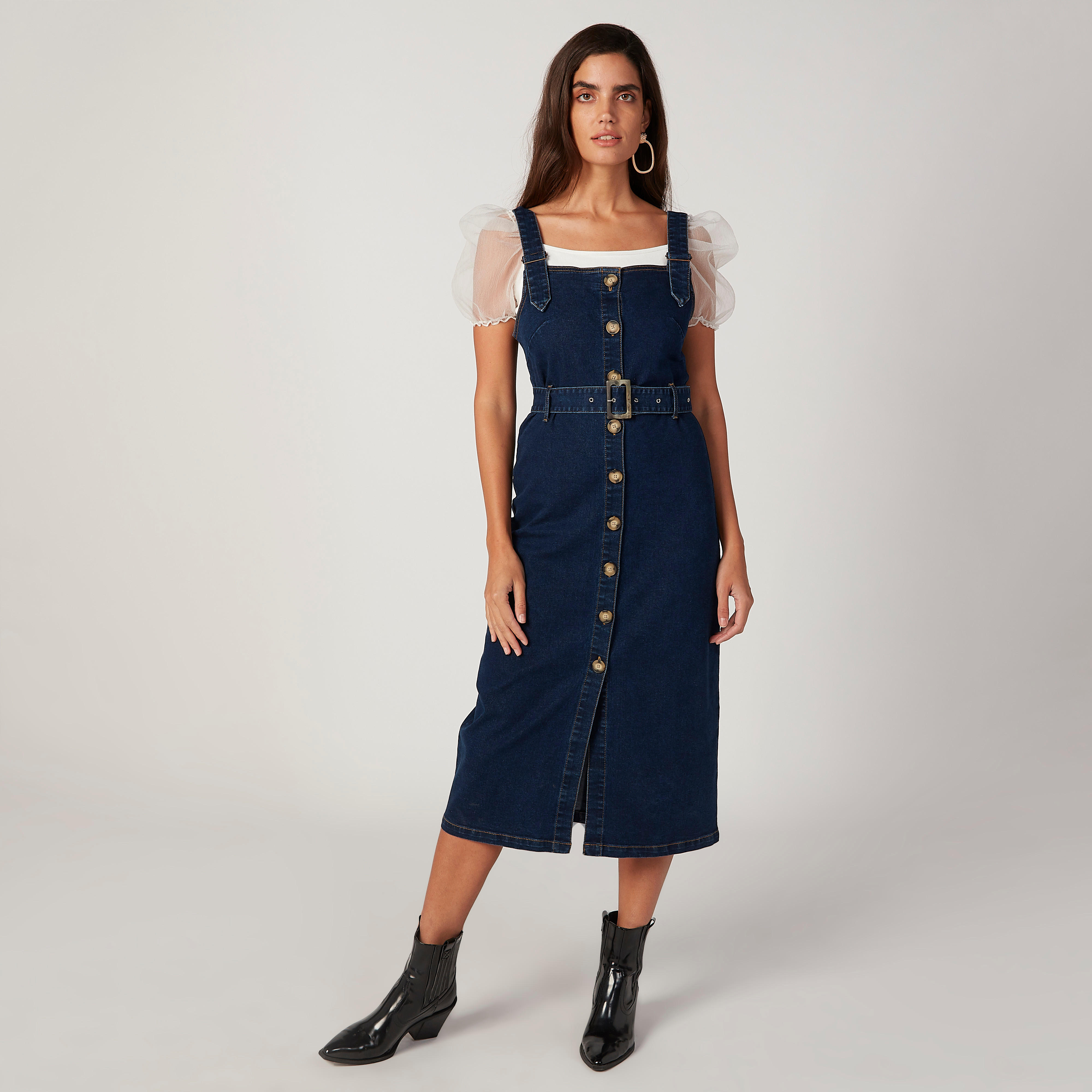 دنغري جينز ميدي سادة مع حزام-women-clothing-dresses-image-1