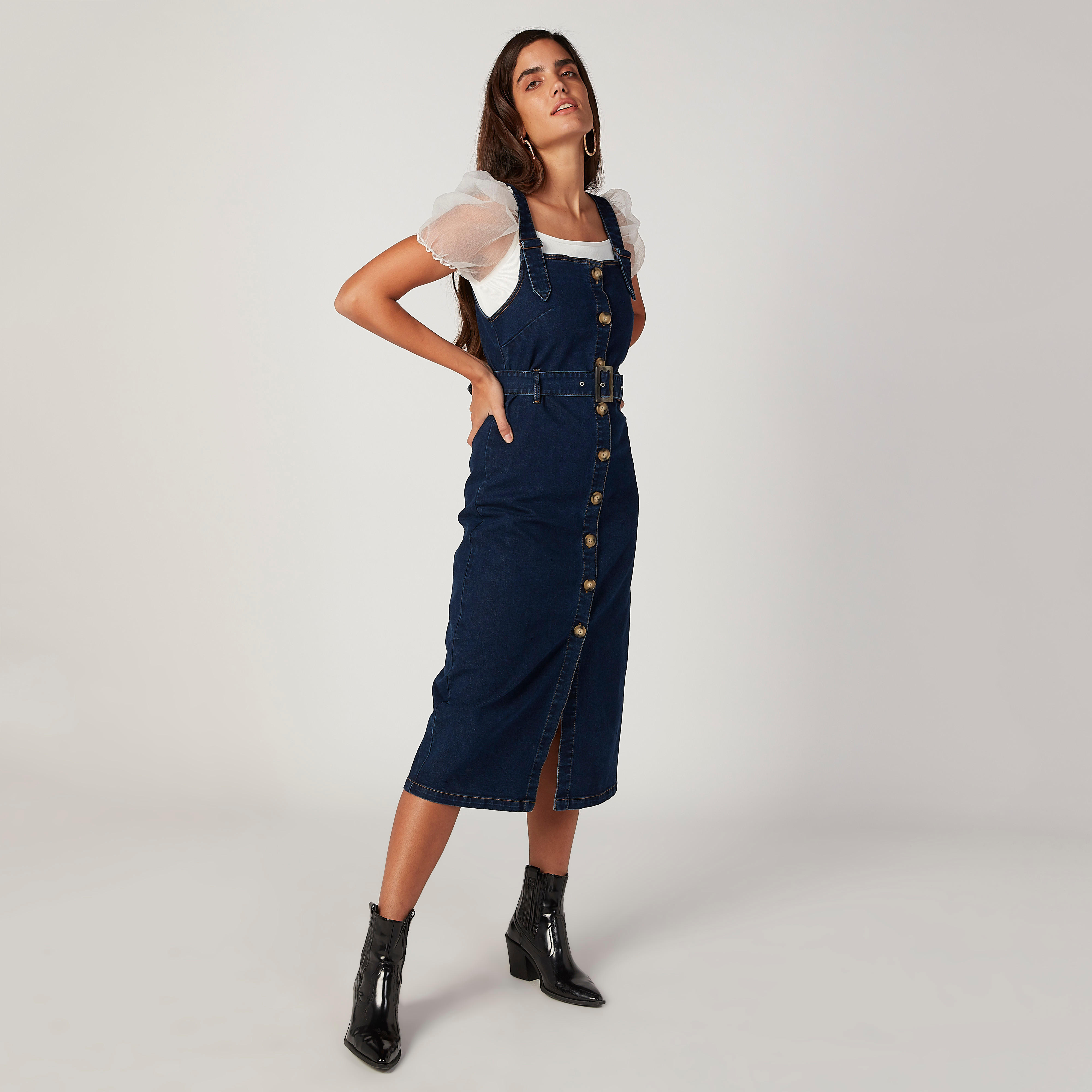دنغري جينز ميدي سادة مع حزام-women-clothing-dresses-image-2
