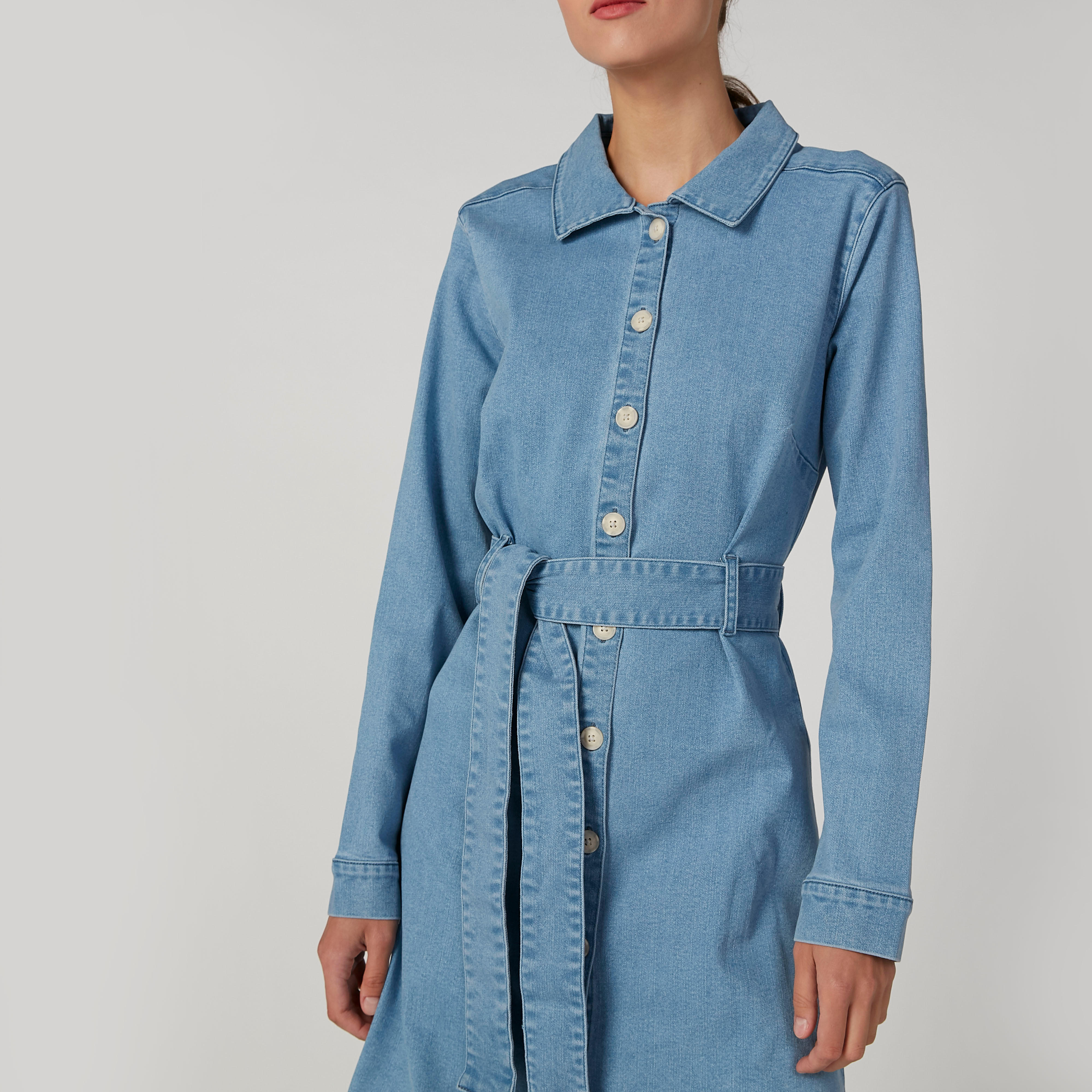فستان قميص ميدي سادة بياقة عاديّة وأكمام طويلة-women-clothing-dresses-image-3