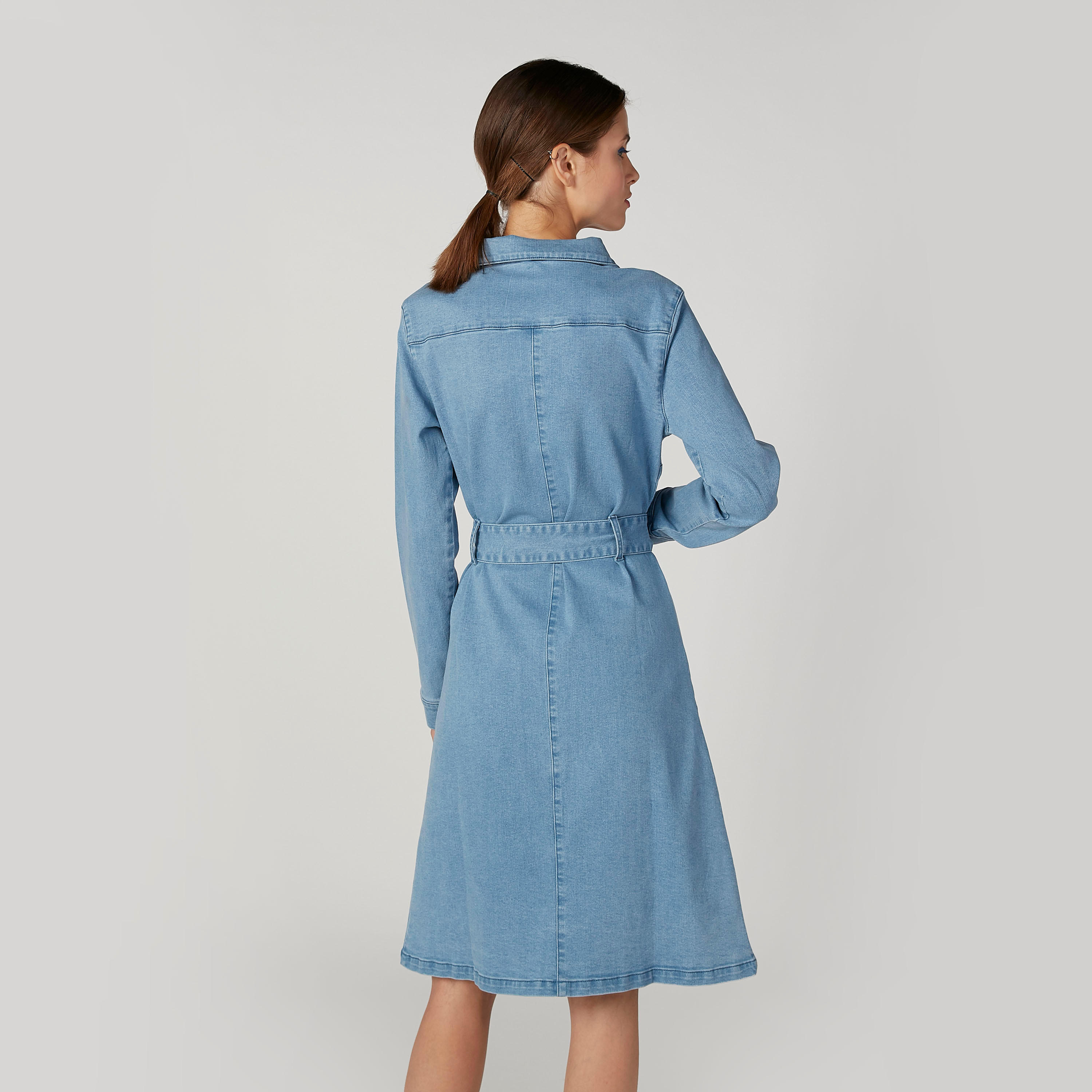 فستان قميص ميدي سادة بياقة عاديّة وأكمام طويلة-women-clothing-dresses-image-4