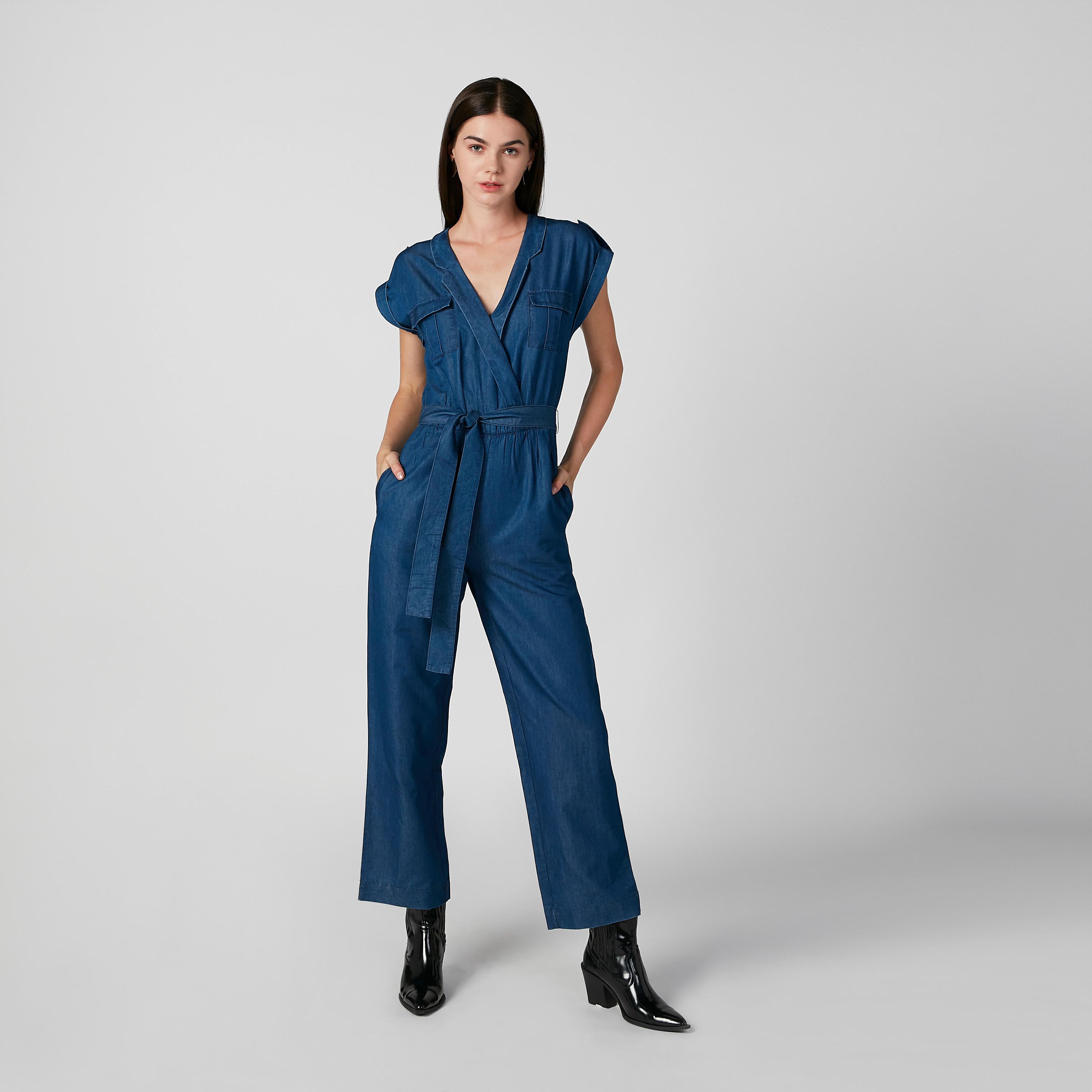 افرول مستدام سادة بأكمام طويلة متصلة وجيوب-women-clothing-jumpsuits-image-4