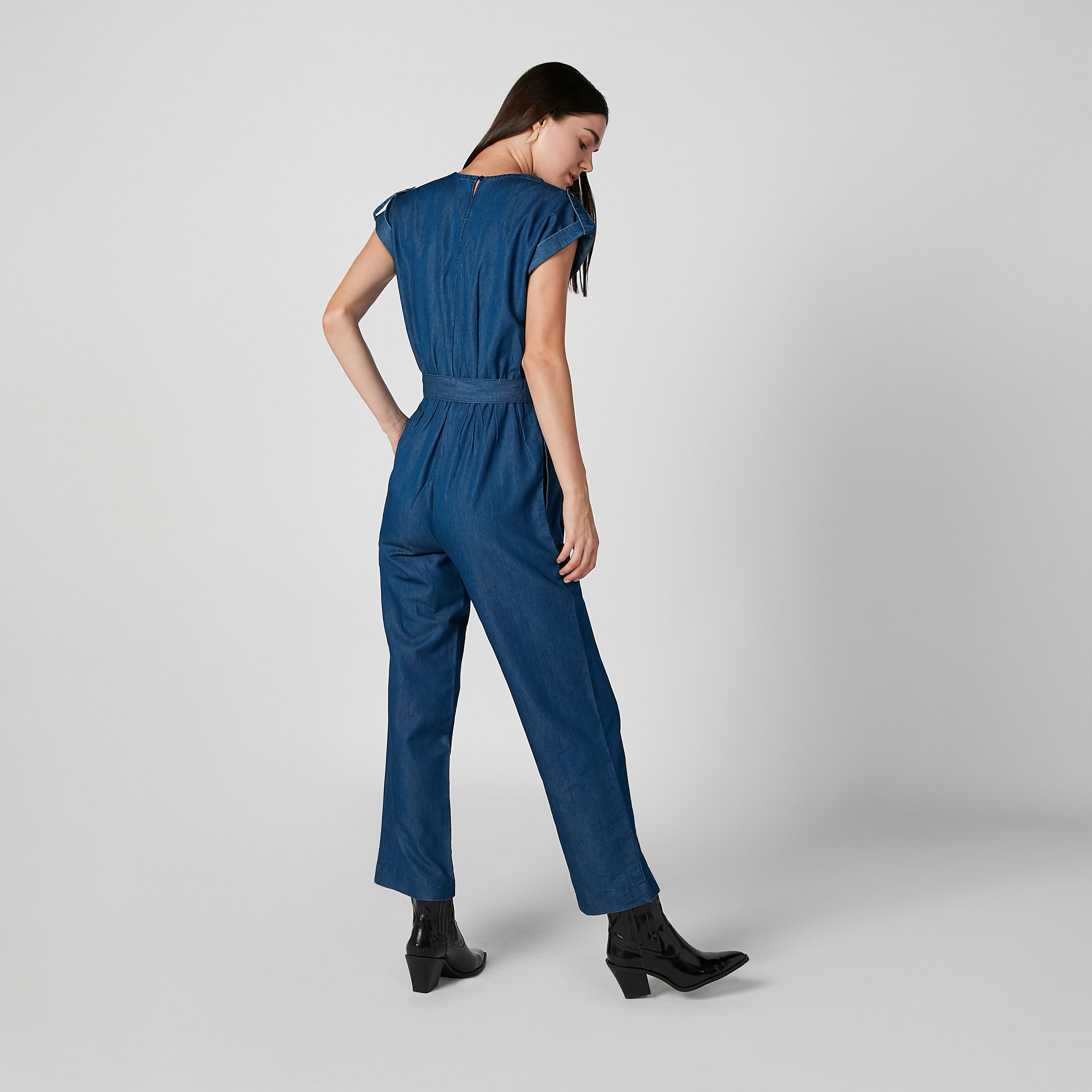 افرول مستدام سادة بأكمام طويلة متصلة وجيوب-women-clothing-jumpsuits-image-1