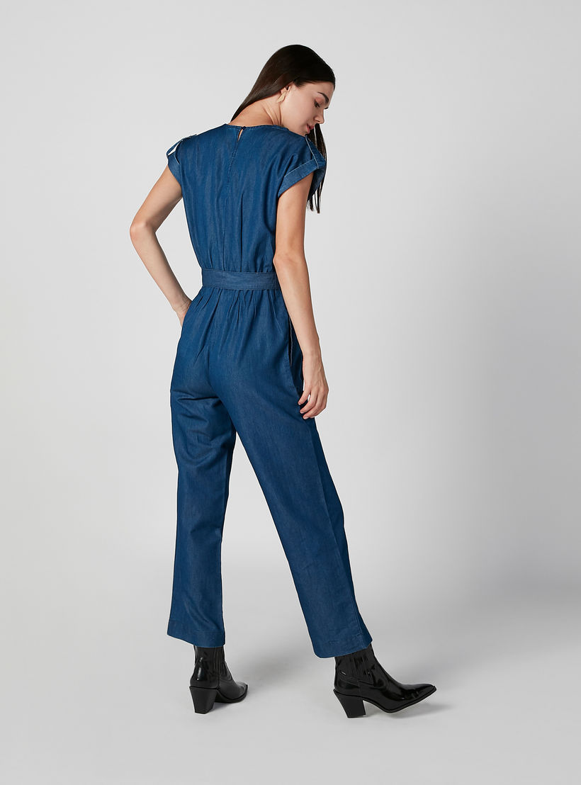 افرول مستدام سادة بأكمام طويلة متصلة وجيوب-women-clothing-jumpsuits-image-1
