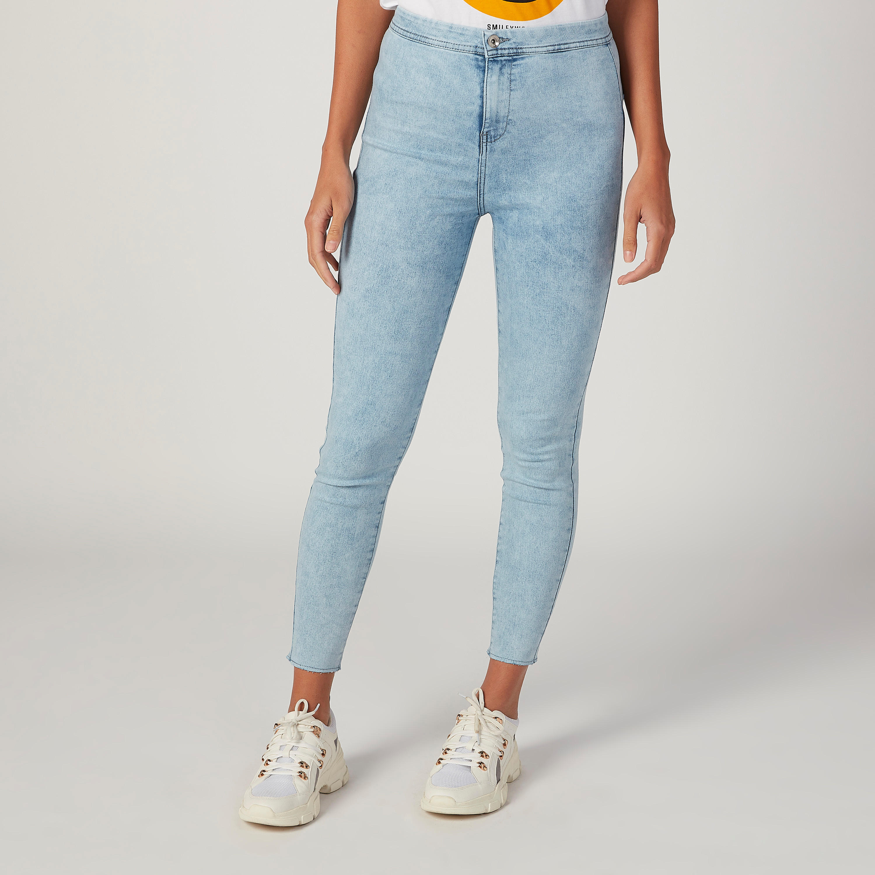 بنطلون جينز مستدام سكيني مقلّم بخصر متوسط الارتفاع وجيوب -women-clothing-bottoms-jeans-image-1