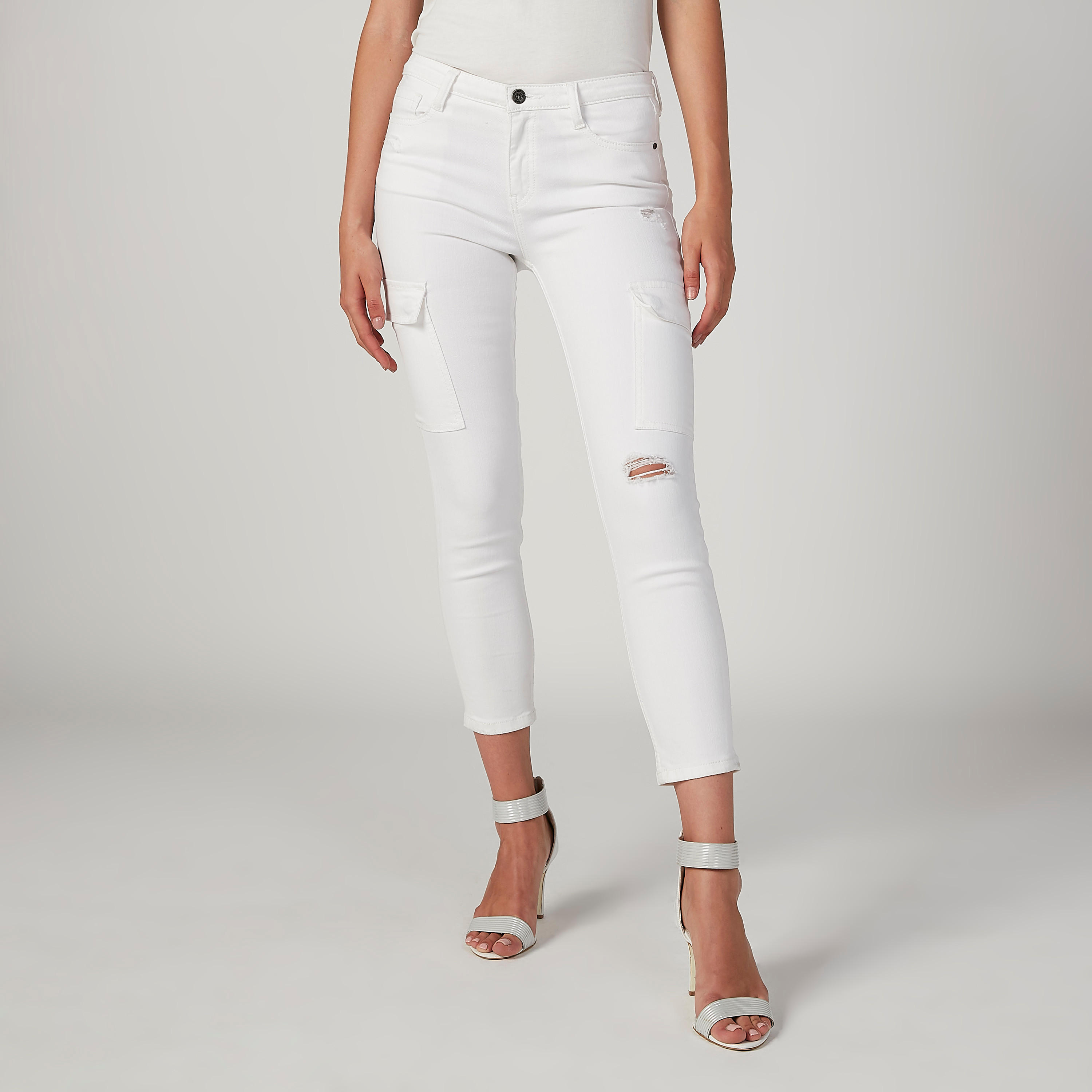 بنطلون جينز مستدام سكيني ممزّق بخصر متوسط الارتفاع وجيوب -women-clothing-bottoms-jeans-image-1