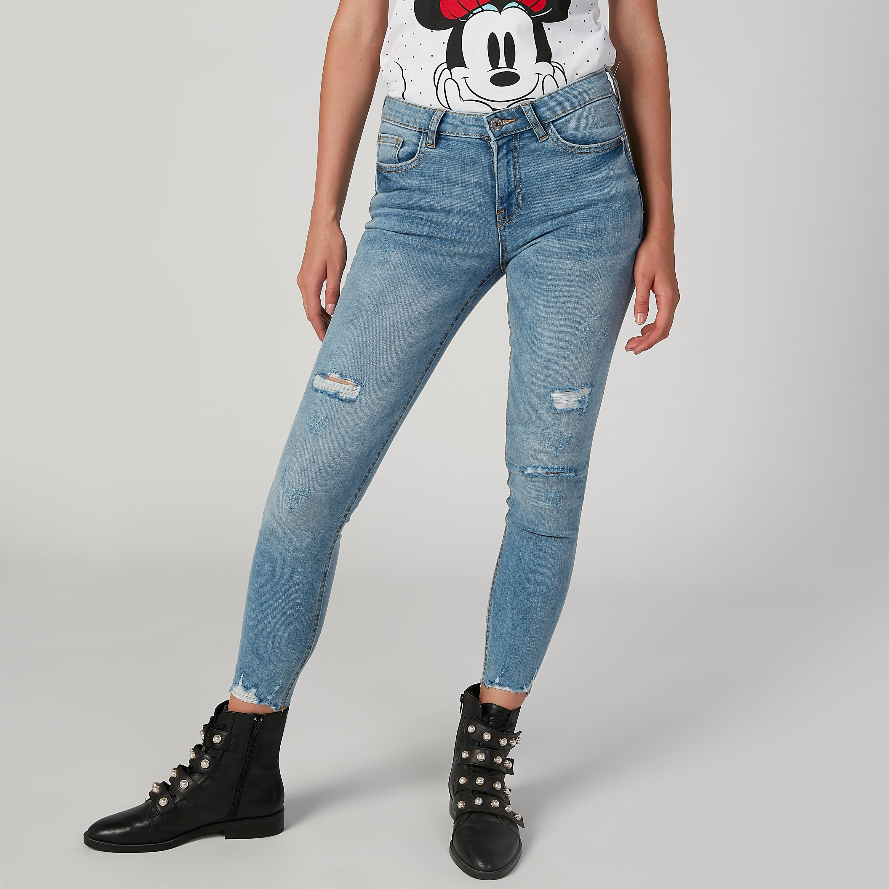 بنطلون جينز مستدام سكيني ممزّق بخصر متوسط الارتفاع وجيوب -women-clothing-bottoms-jeans-image-1