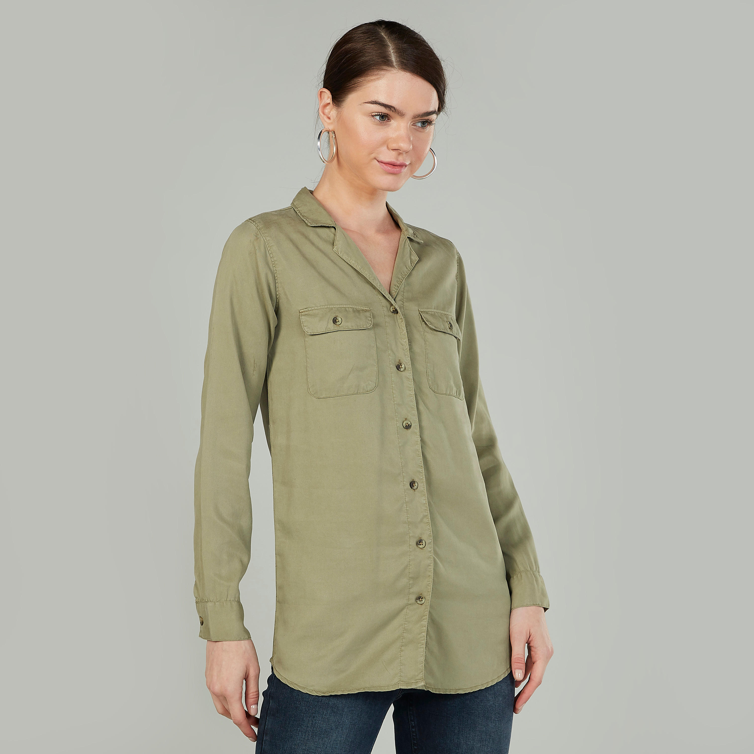 قميص سادة بياقة عاديّة وأكمام طويلة-women-clothing-shirtsandblouses-shirts-image-1