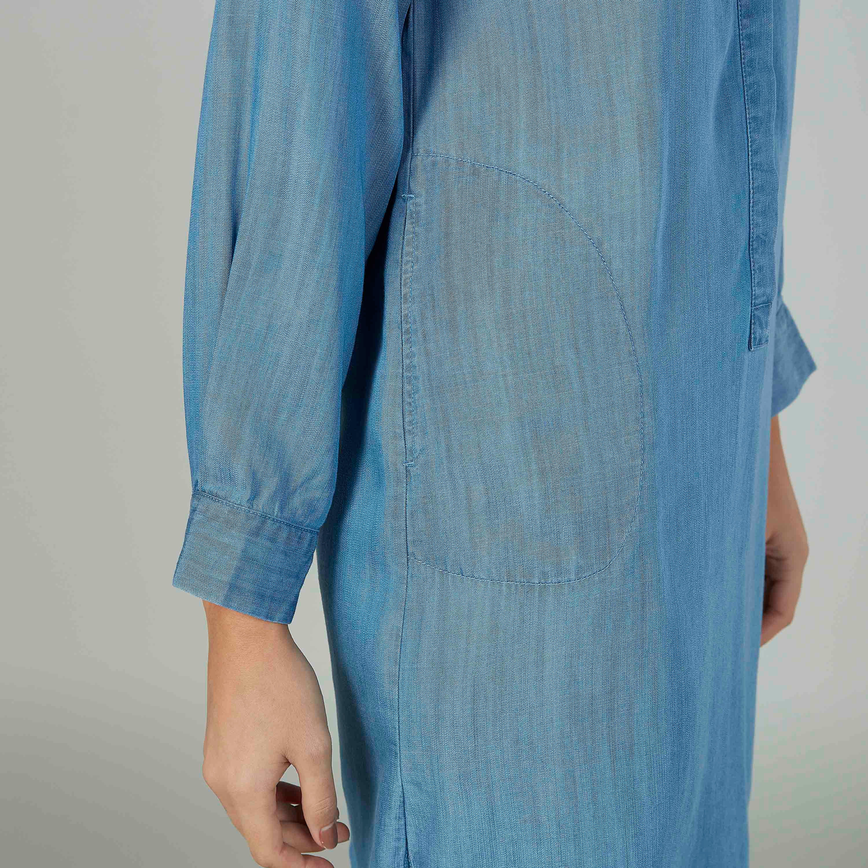 Sustainable Plain Denim Tunic with Long Sleeves-women-clothing-shirtsandblouses-blouses-image-3