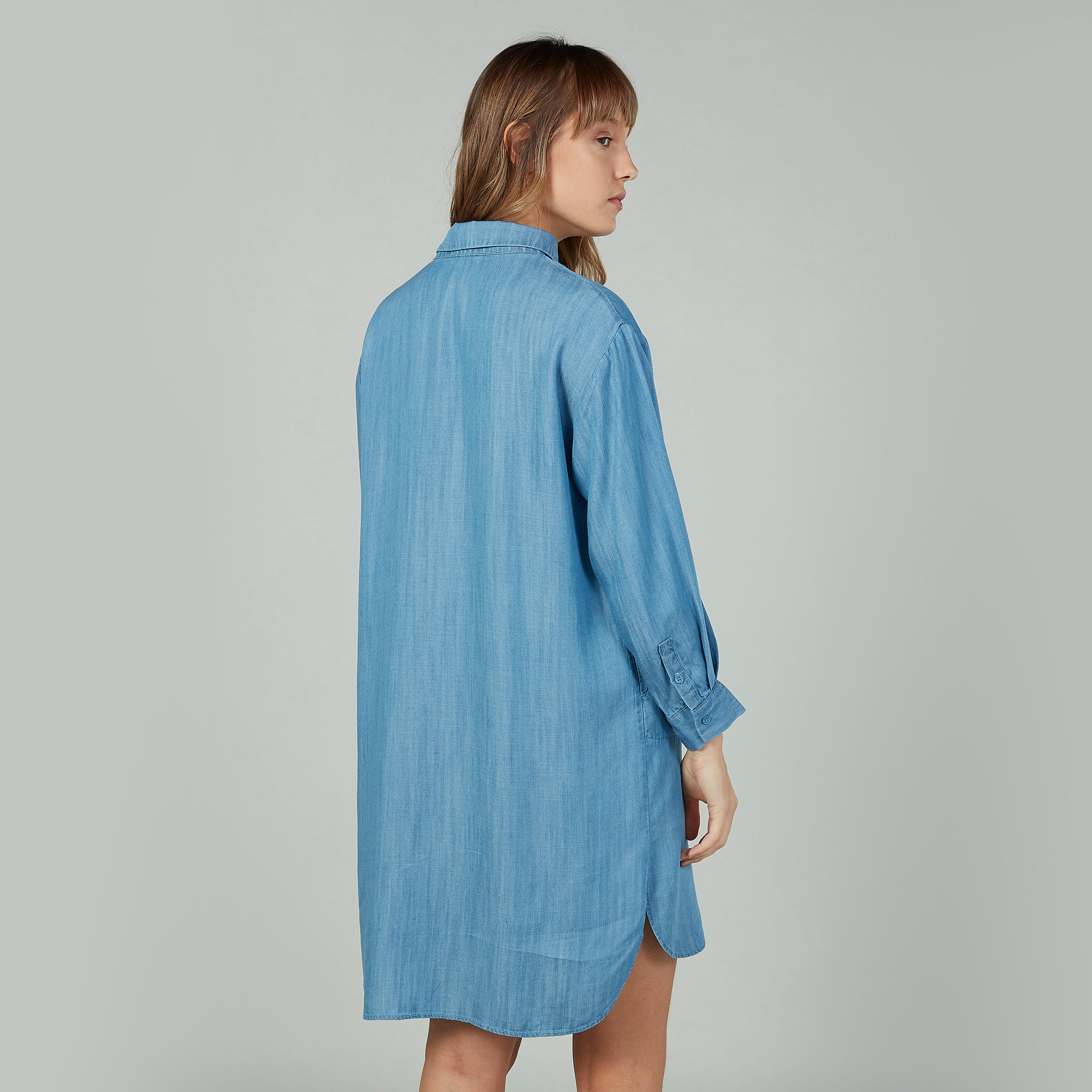 Sustainable Plain Denim Tunic with Long Sleeves-women-clothing-shirtsandblouses-blouses-image-4