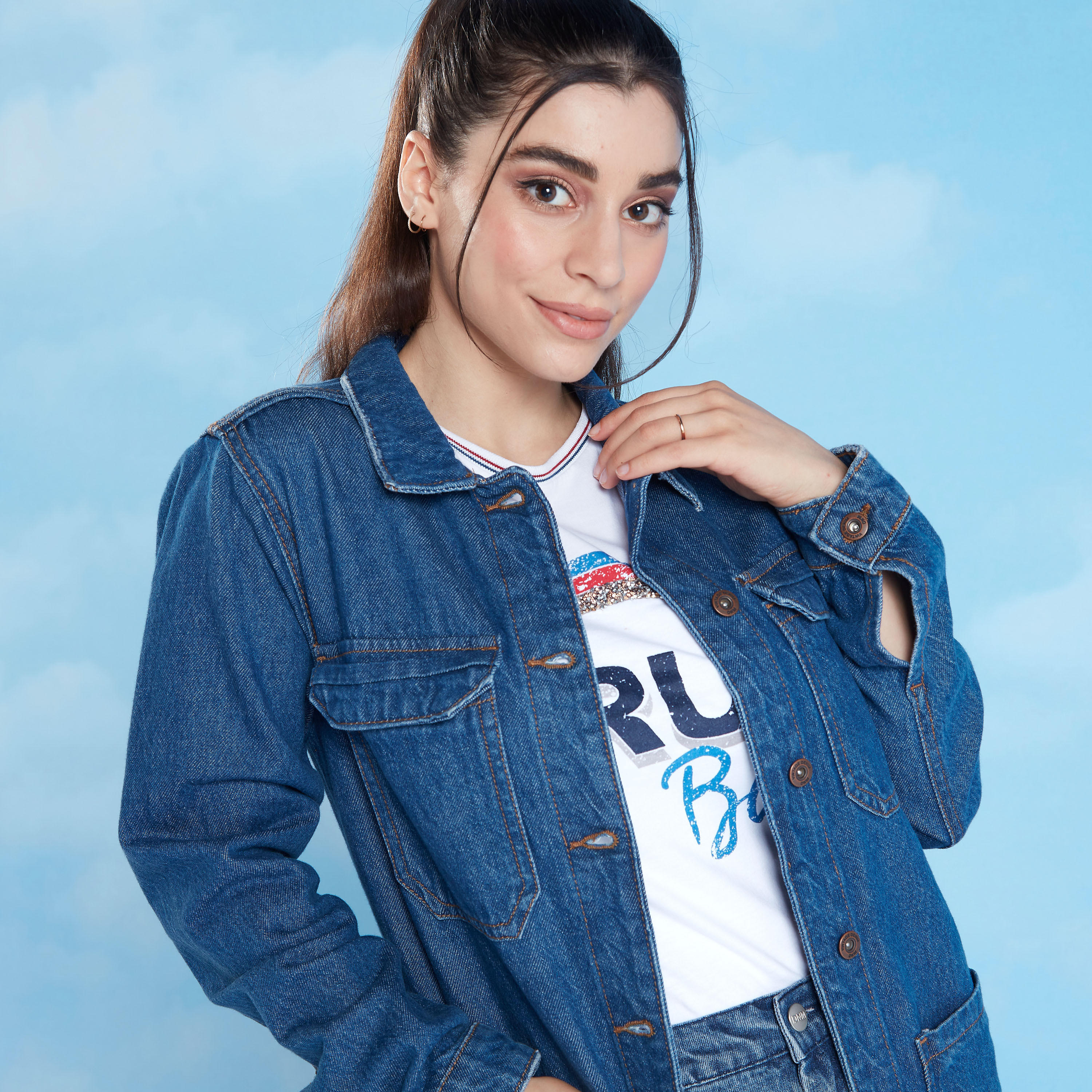Plain Denim Jacket with Long Sleeves and Flap Pockets-women-winterwear-coatsandjackets-jackets-image-3