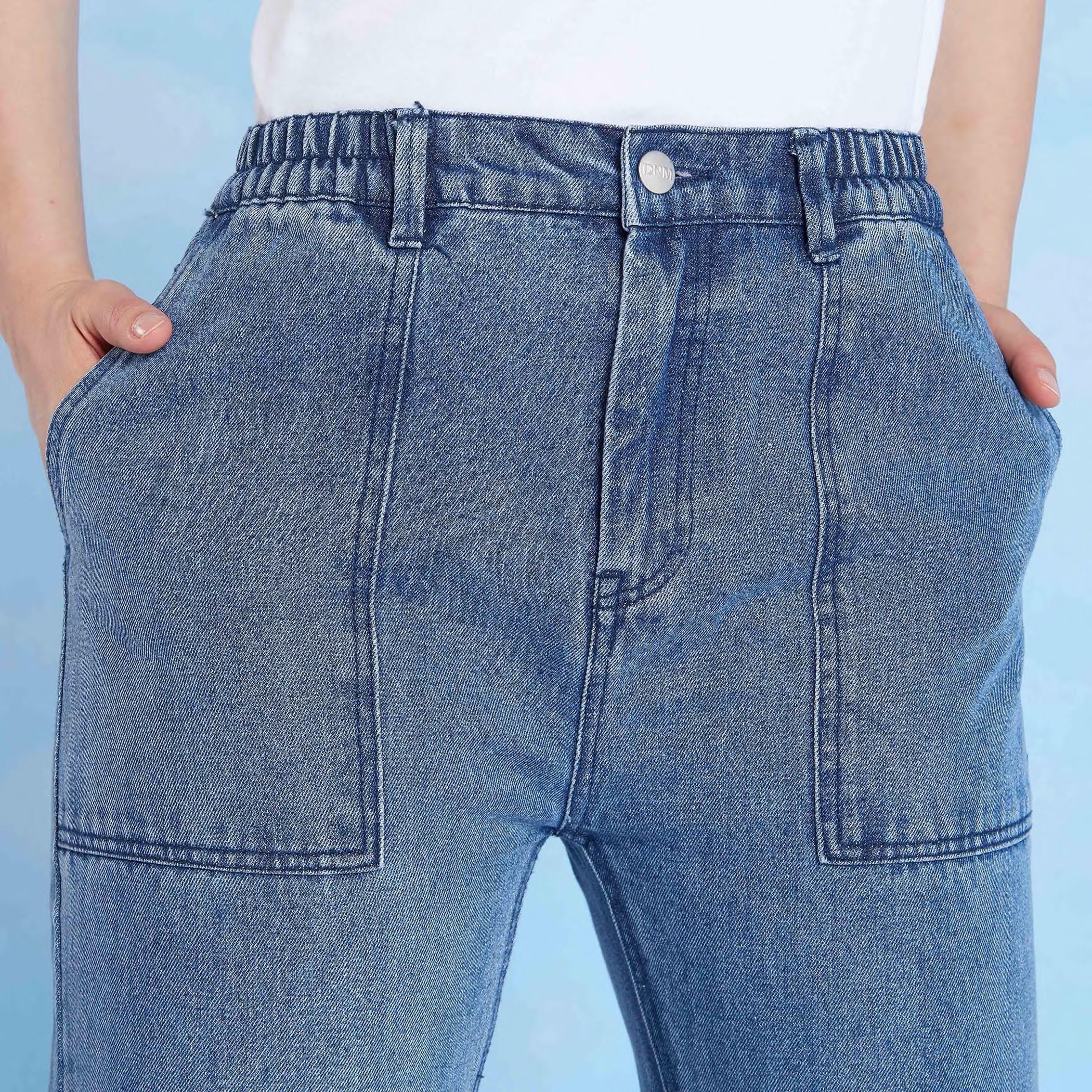 بنطلون رياضي مستدام دينم سادة بقصة ضيقة وخصر متوسط الارتفاع وجيوب-women-clothing-bottoms-joggers-image-3
