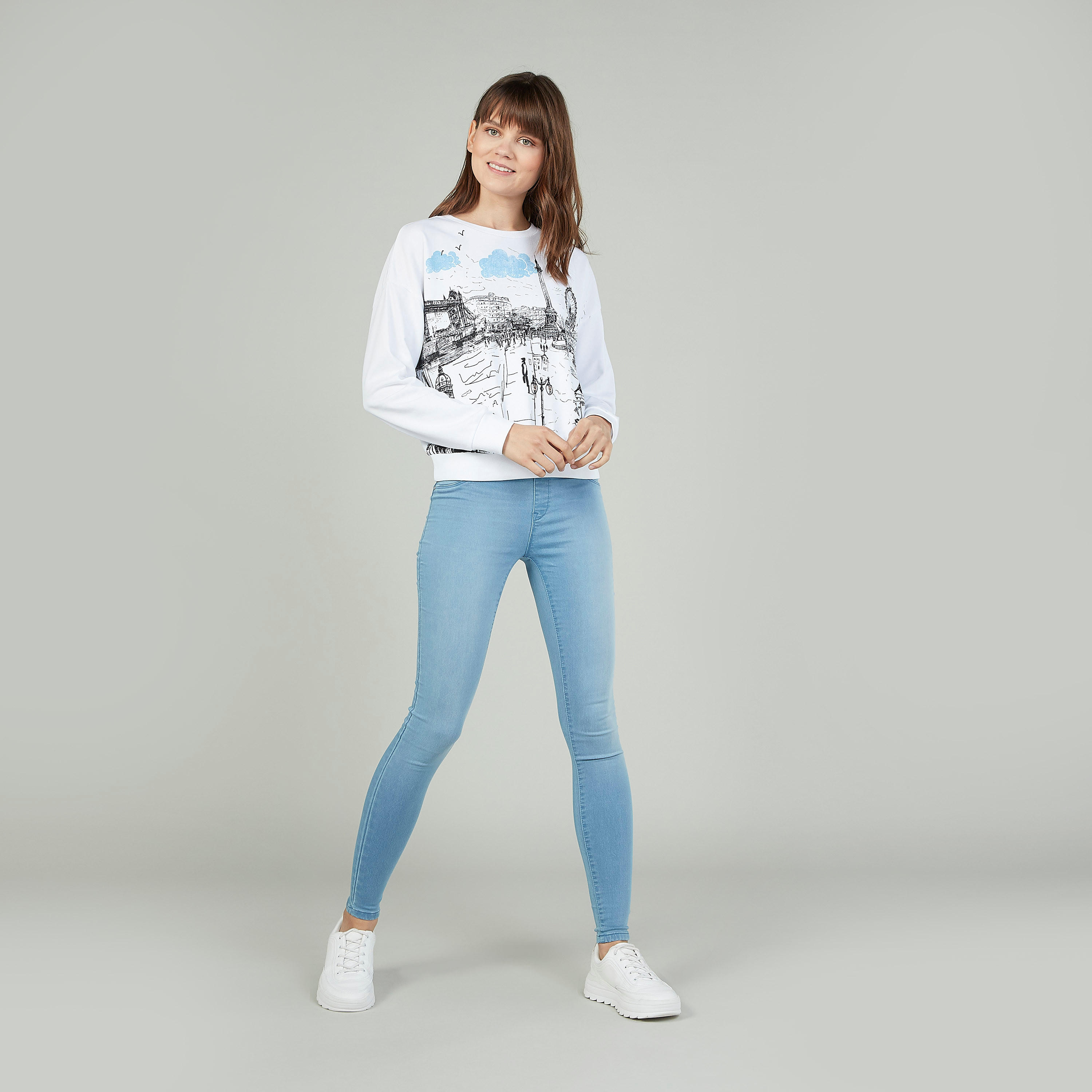 بنطلون ليقنز سادة بخصر مطاطي وتفاصيل جيوب-women-clothing-bottoms-jeans-image-2