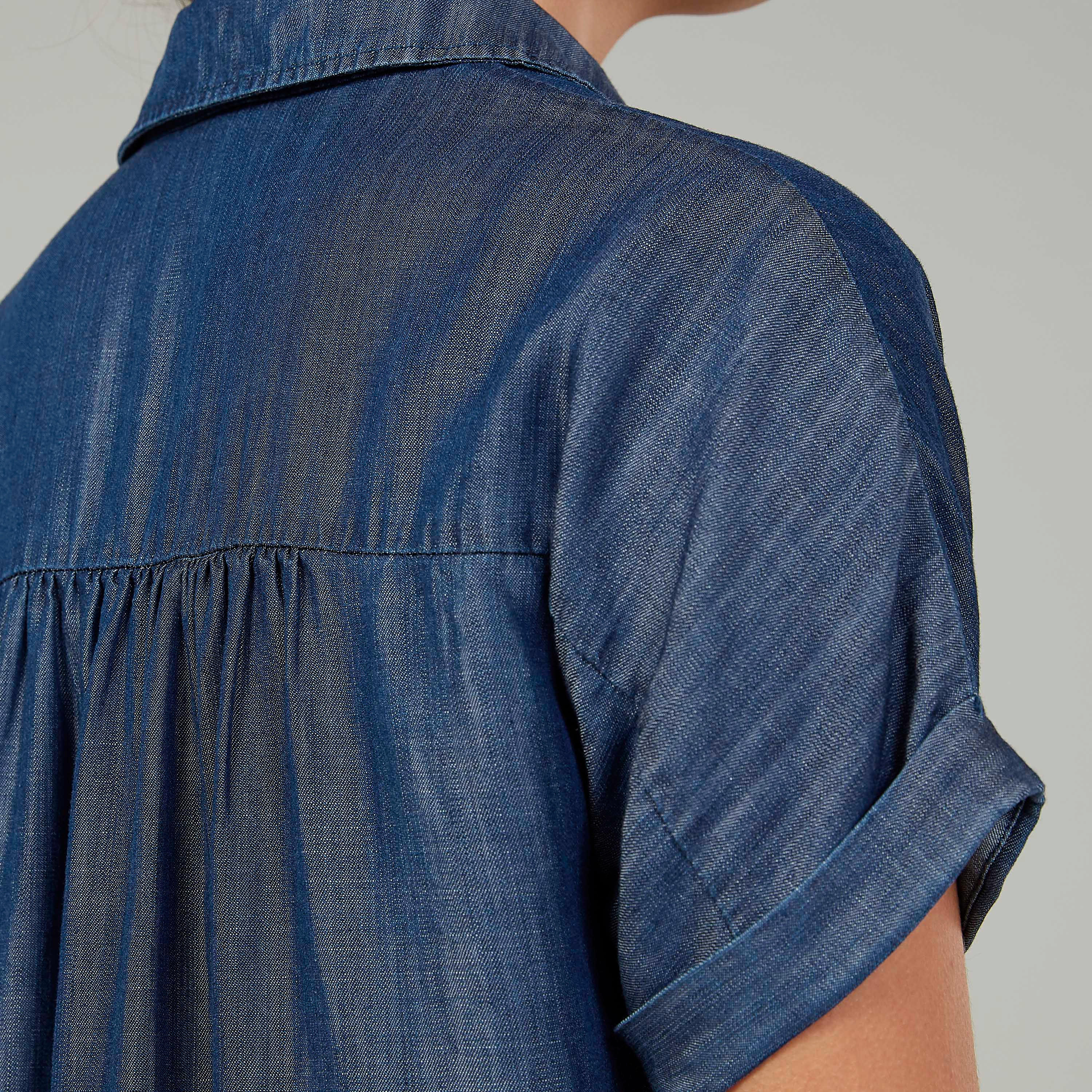 قميص مستدام  دينم سادة بياقة عاديّة وأكمام قصيرة -women-clothing-shirtsandblouses-shirts-image-3