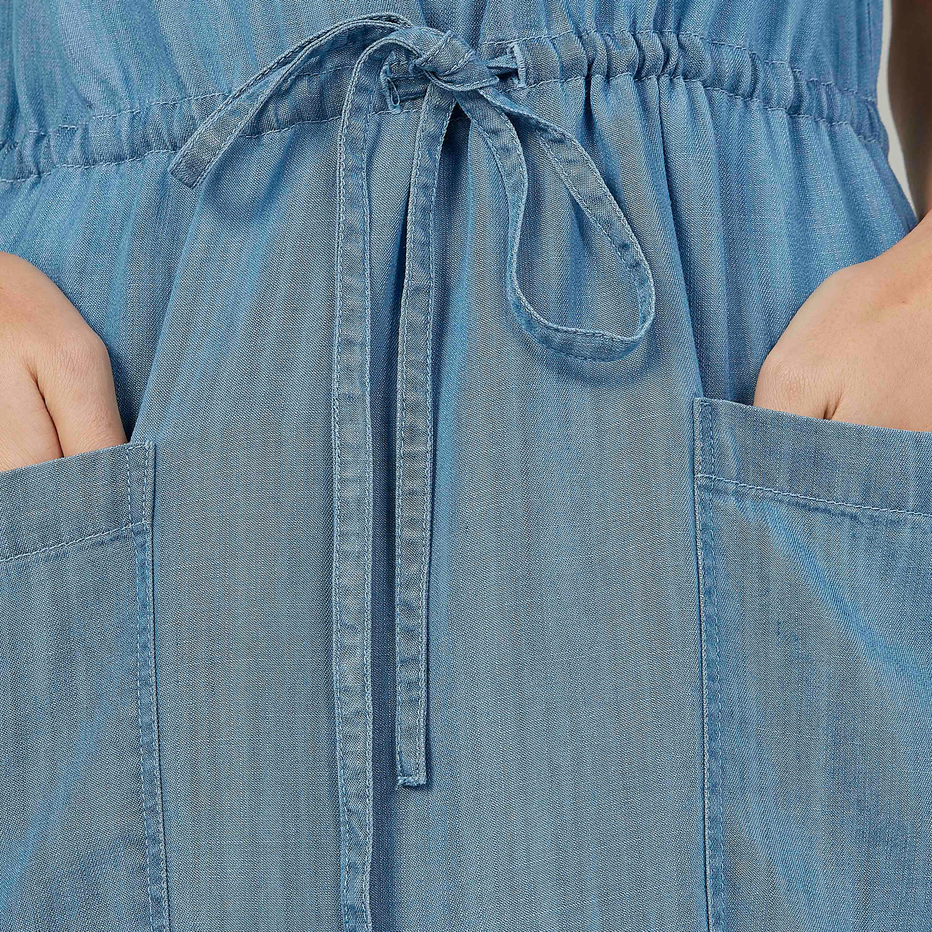 فستان مستدام دينم سادة واسع متوسط الطول بجيوب من لي كوبر-women-clothing-dresses-image-3