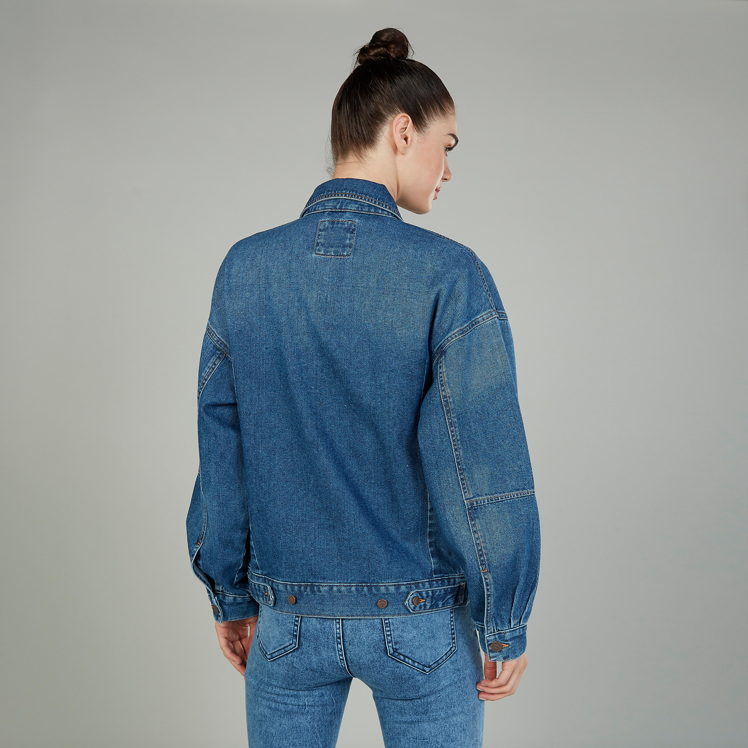 Textured Denim Jacket with Long Sleeves and Flap Pockets-women-winterwear-coatsandjackets-jackets-image-4