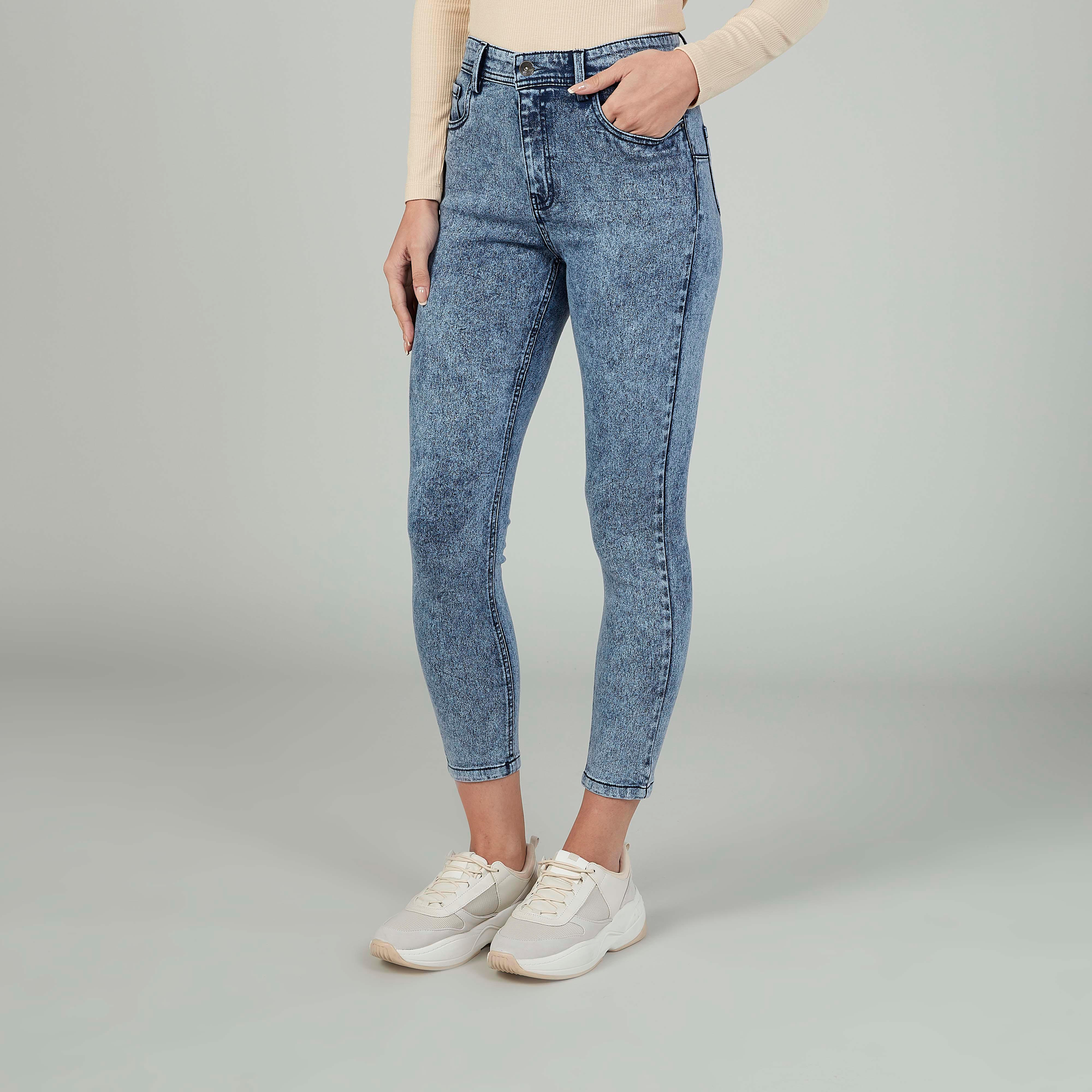 بنطلون جينز سكيني بارز الملمس بخصر مرتفع وجيوب وحلقات للحزام-women-clothing-bottoms-jeans-image-1