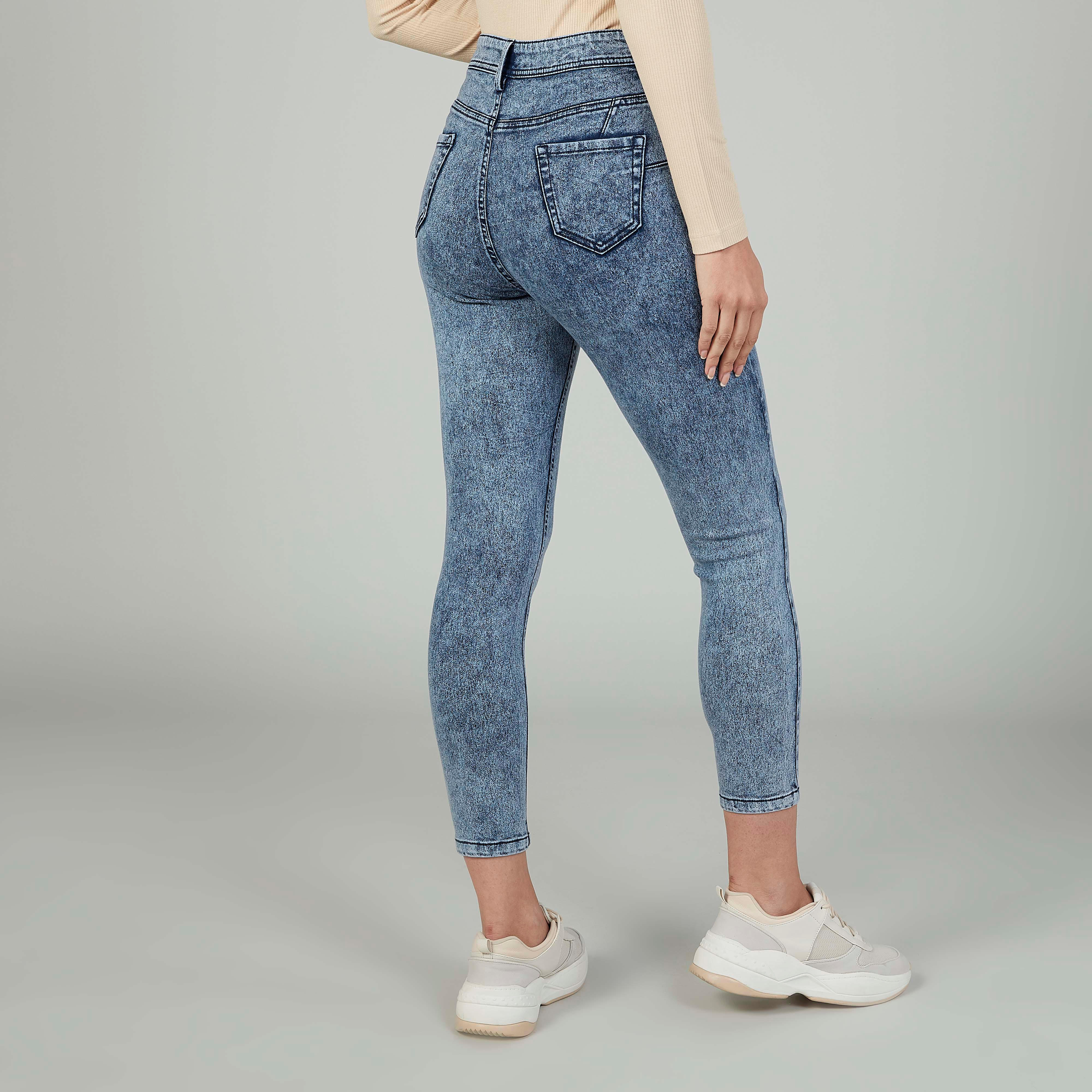 بنطلون جينز سكيني بارز الملمس بخصر مرتفع وجيوب وحلقات للحزام-women-clothing-bottoms-jeans-image-4