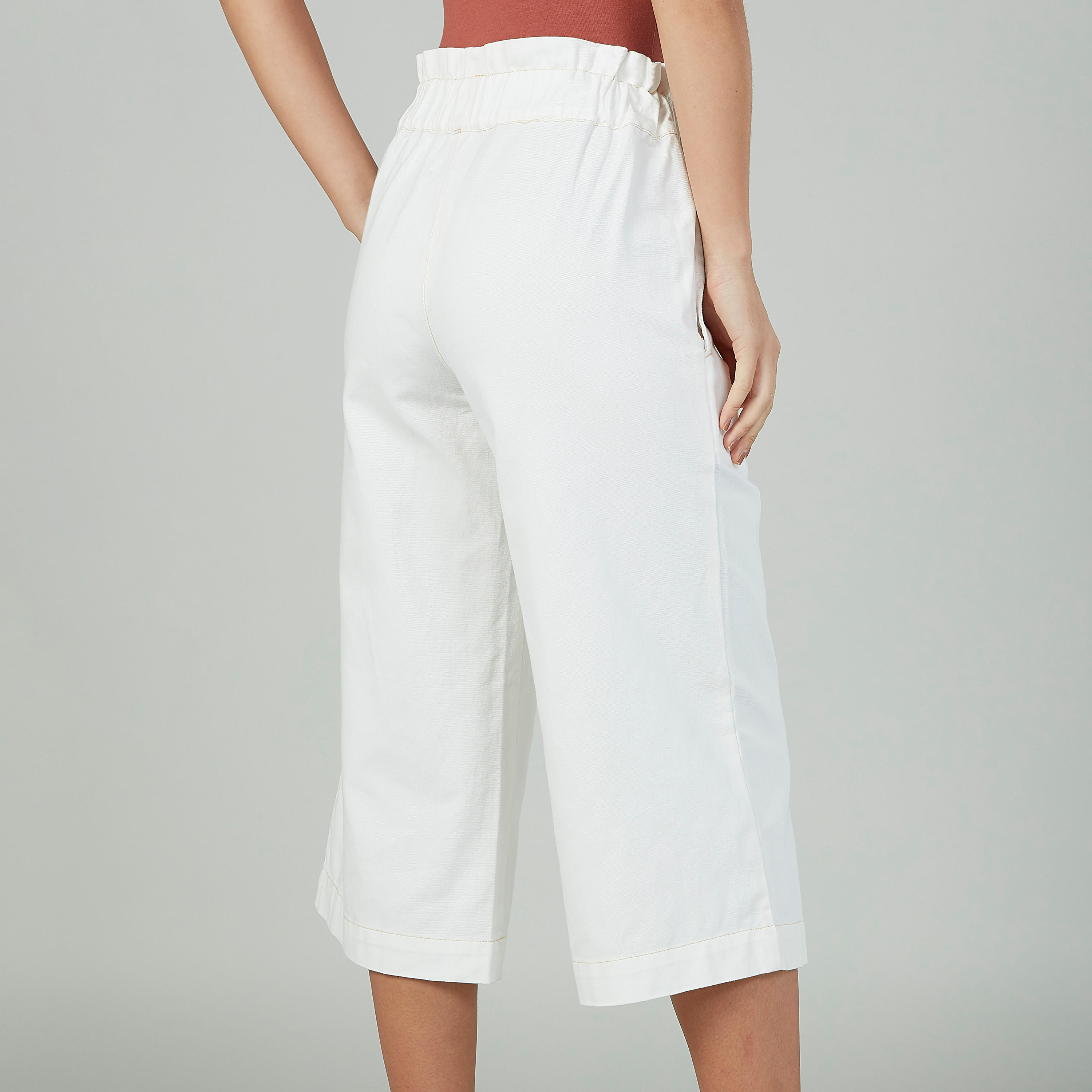بنطلون كولوتيس سادة بخصر بيبرباج متوسط الارتفاع وجيوب-women-clothing-bottoms-jeans-image-4