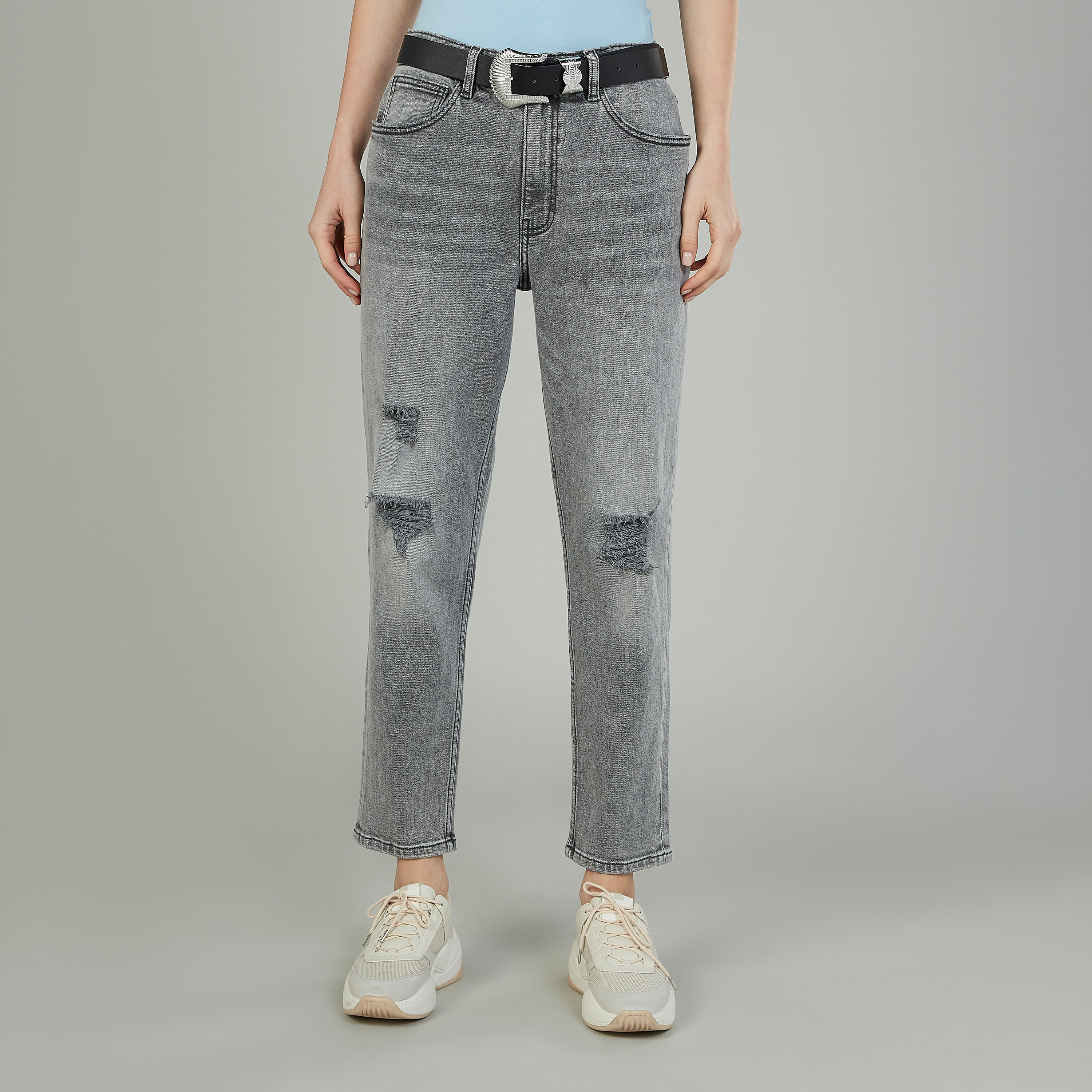 Mom Fit Distressed High-Rise Jeans with Belt Loops and Pocket Detail-women-clothing-bottoms-jeans-image-1