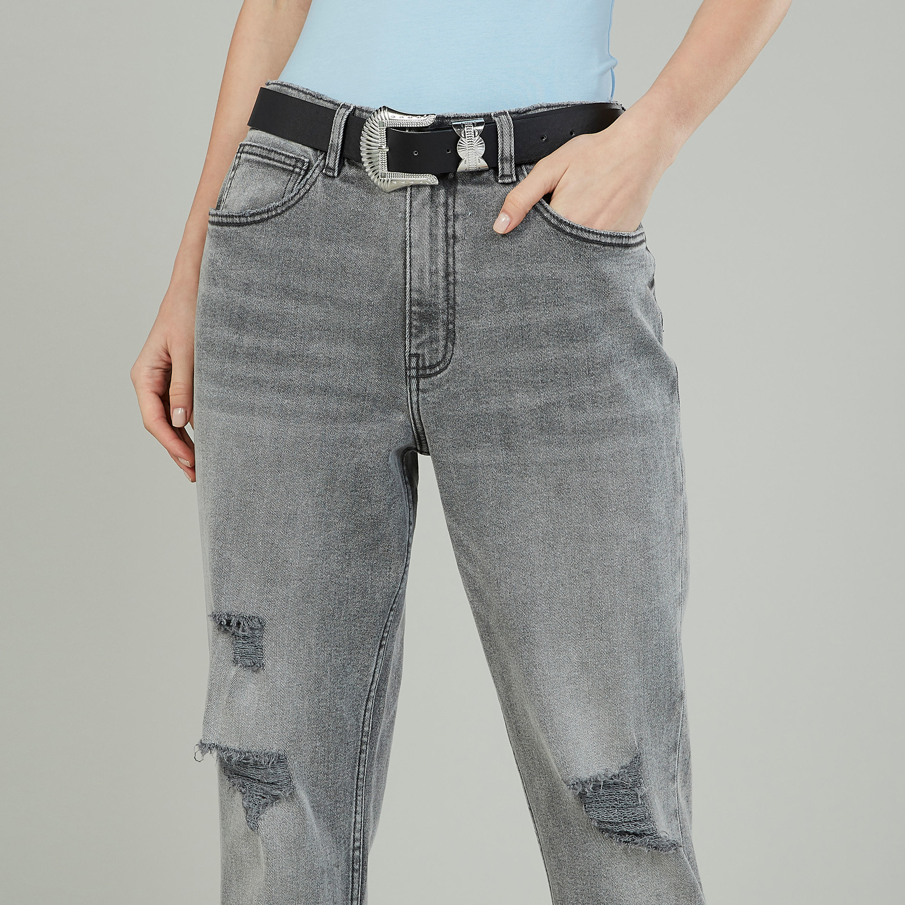 Mom Fit Distressed High-Rise Jeans with Belt Loops and Pocket Detail-women-clothing-bottoms-jeans-image-3