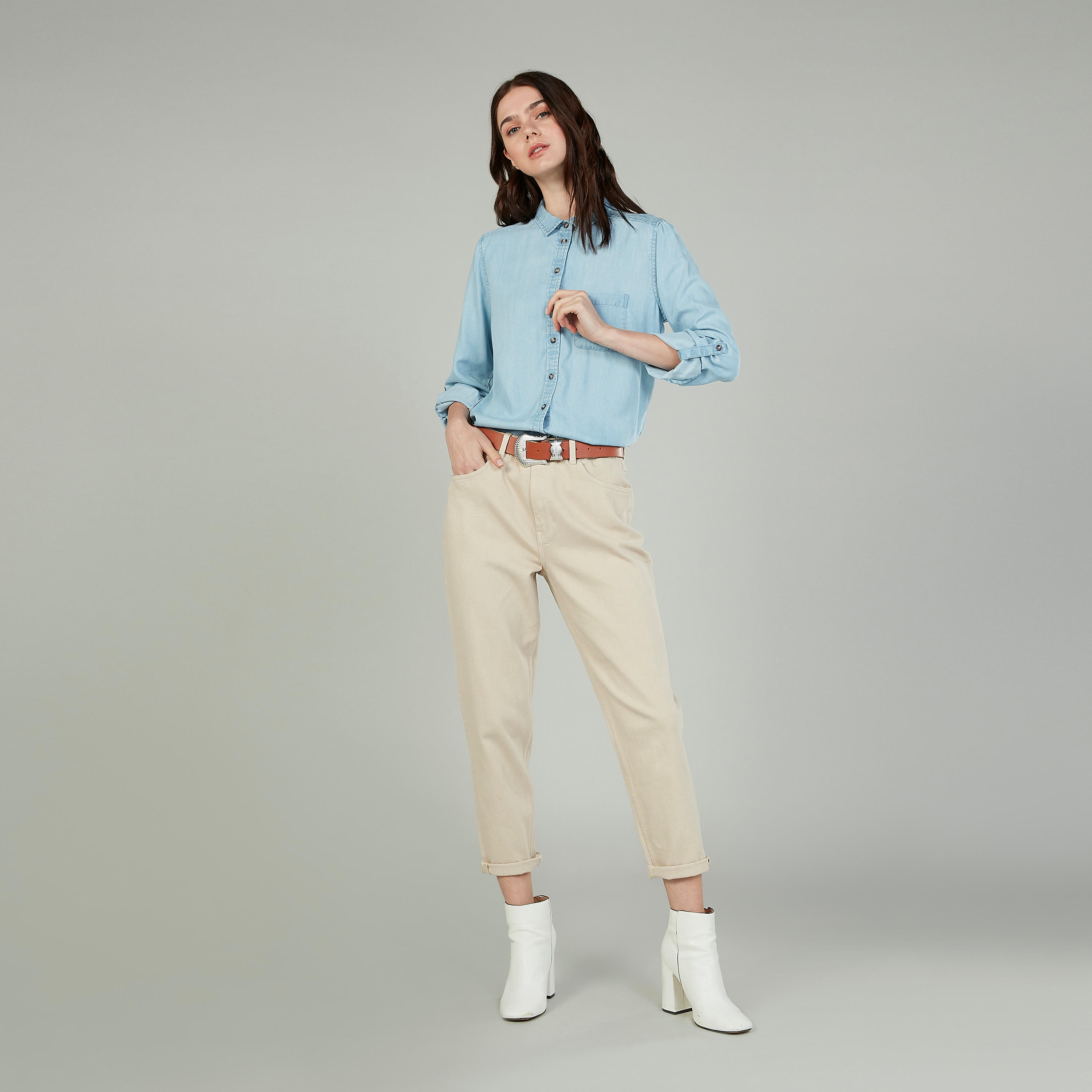 قميص دينم سادة بياقة عاديّة وأكمام طويلة-women-clothing-shirtsandblouses-shirts-image-3