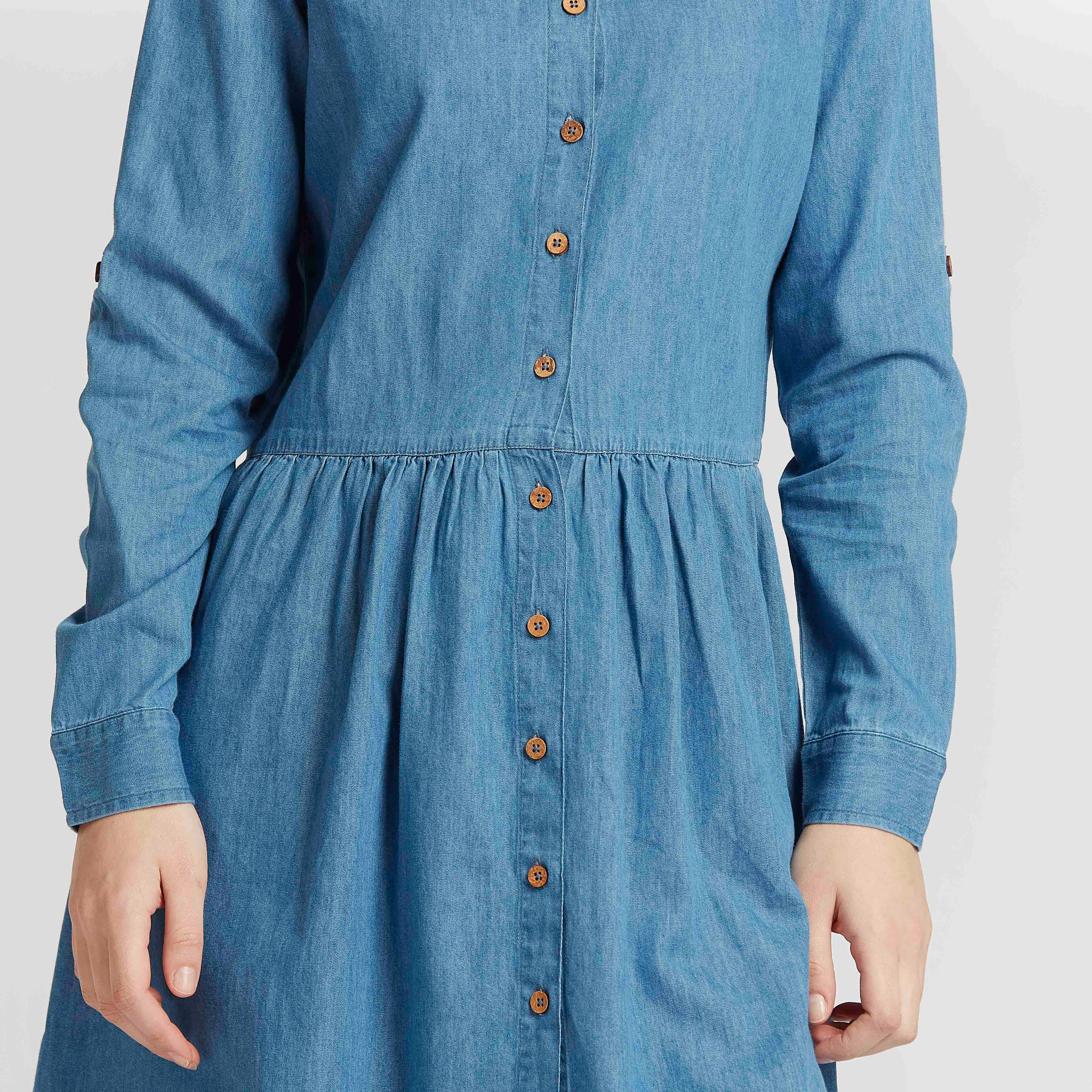 فستان قميص مستدام دنيم قصير بأكمام طويلة-women-clothing-dresses-image-3