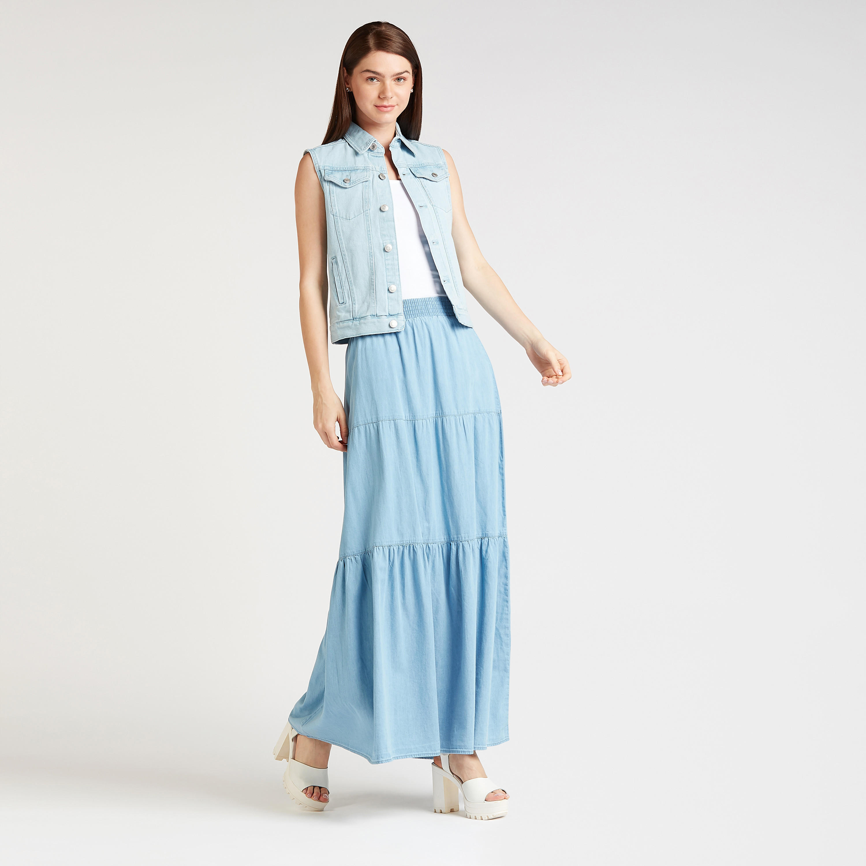 تنورة سادة طويلة إيه لاين بخصر مطّاطي-women-clothing-bottoms-skirts-image-3