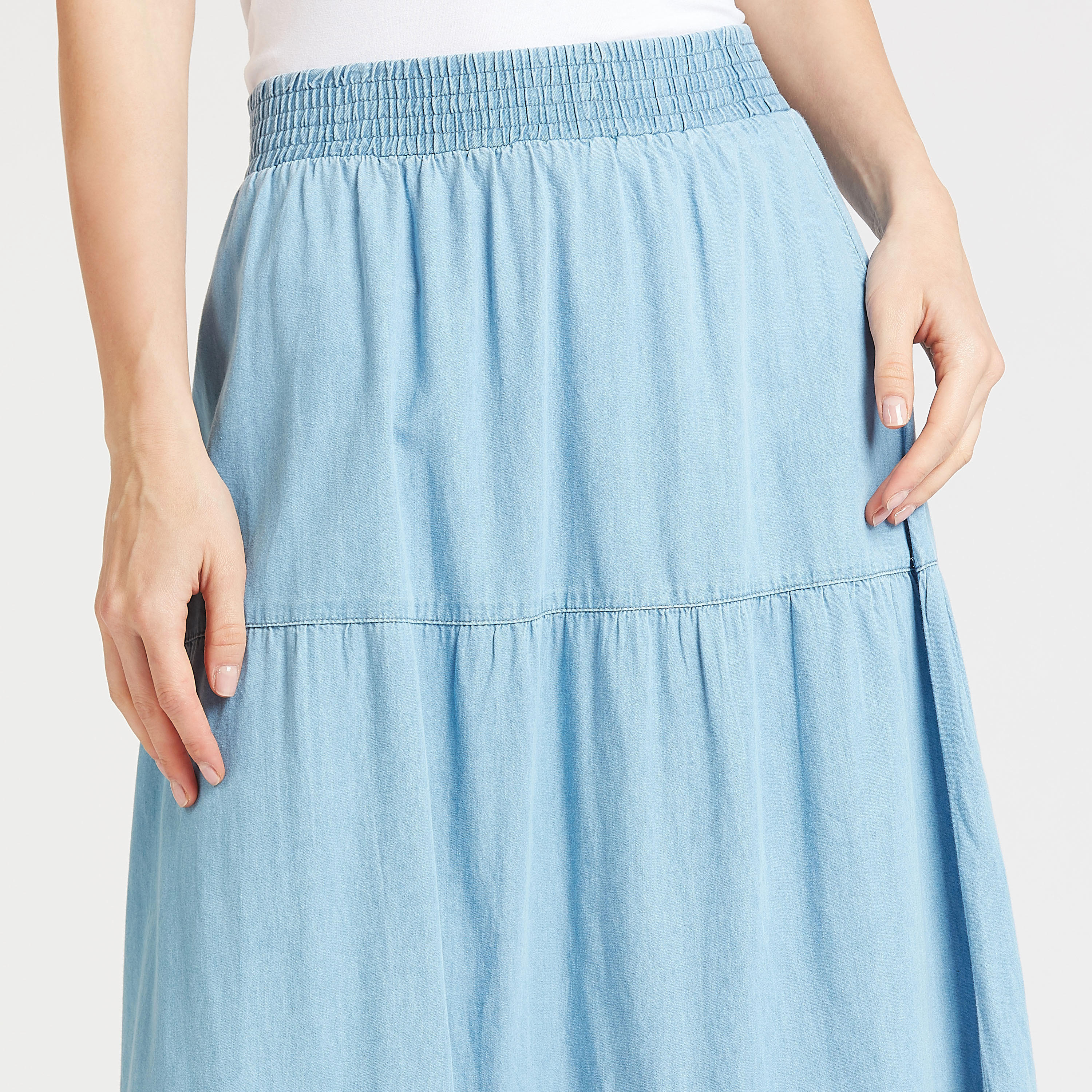 تنورة سادة طويلة إيه لاين بخصر مطّاطي-women-clothing-bottoms-skirts-image-2
