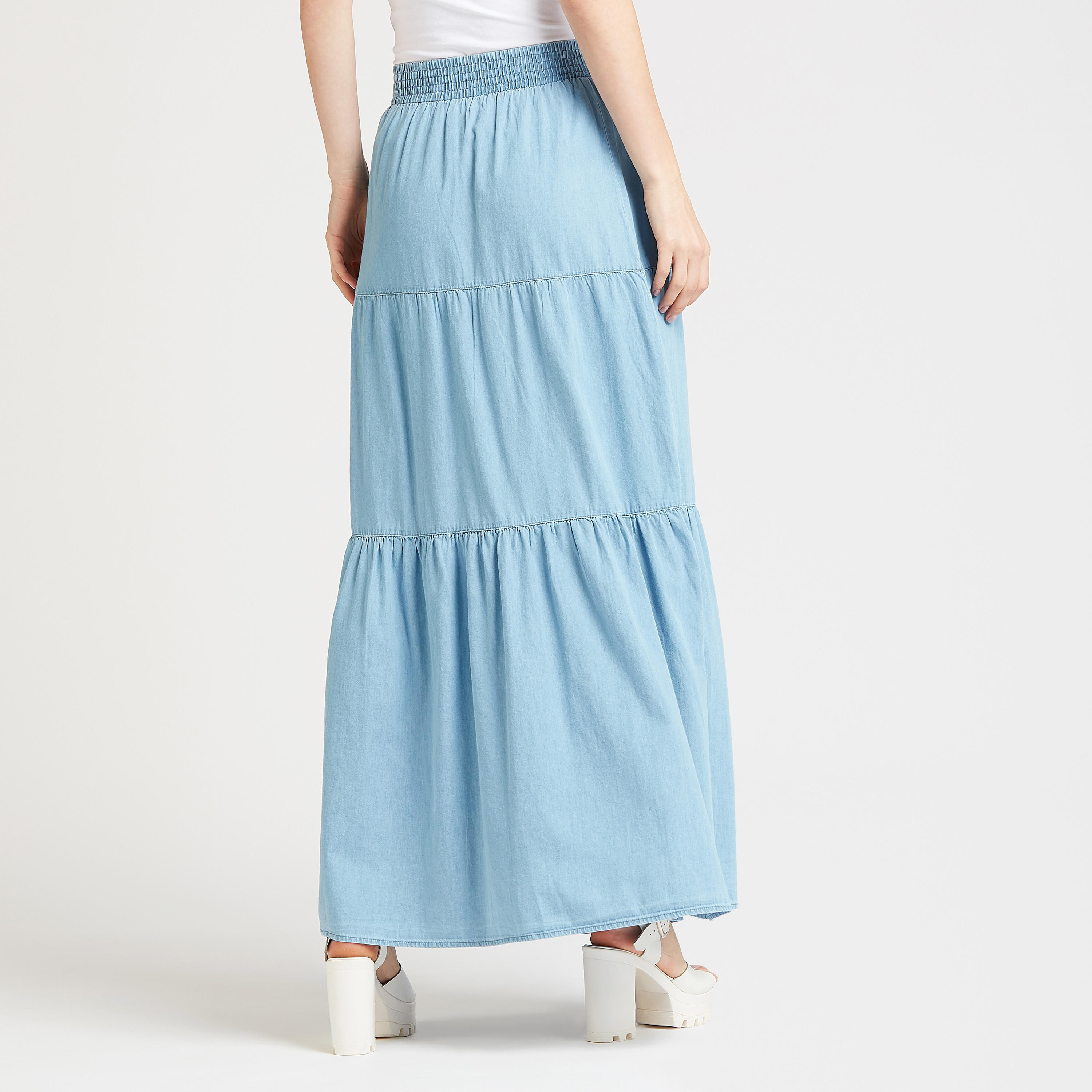 تنورة سادة طويلة إيه لاين بخصر مطّاطي-women-clothing-bottoms-skirts-image-1
