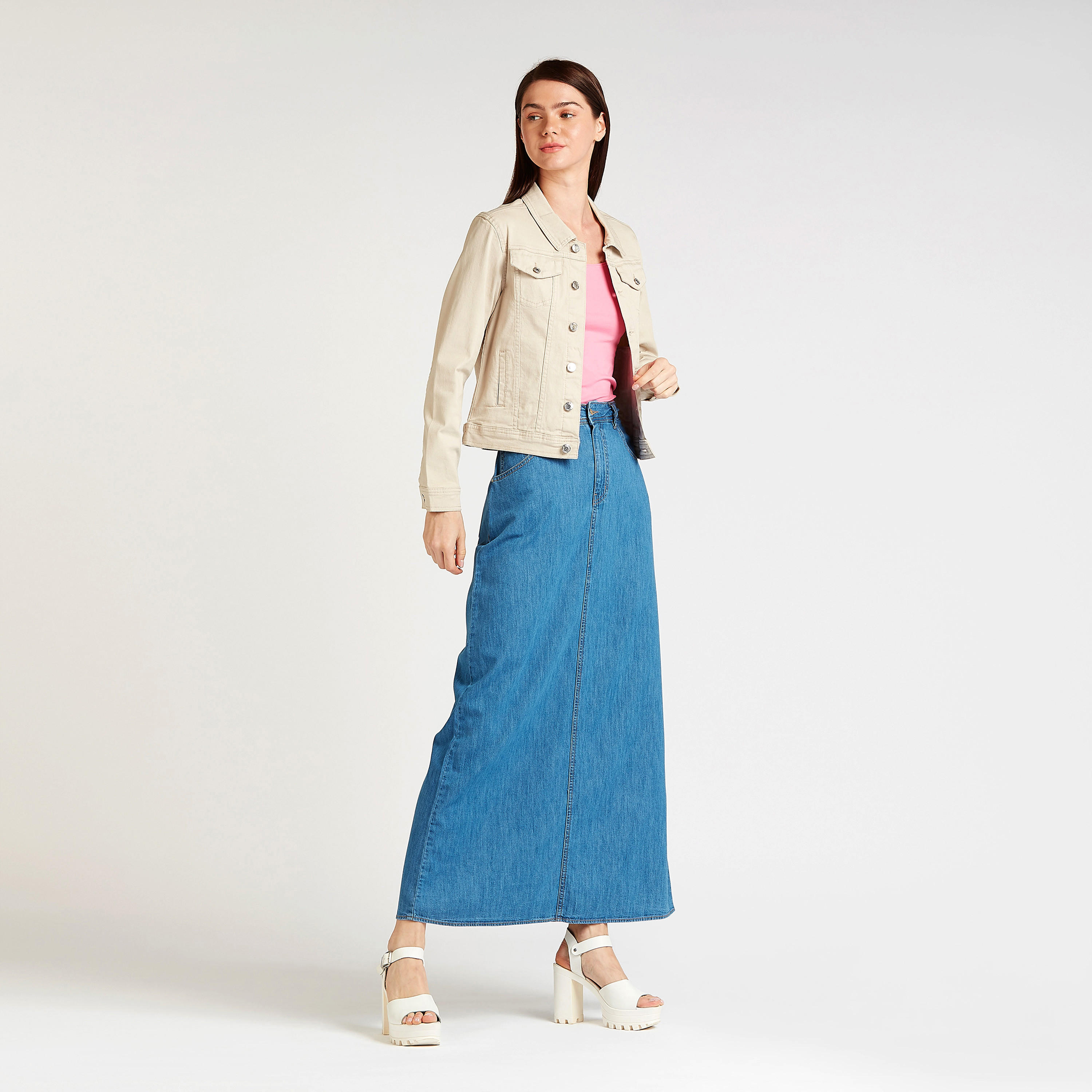 Plain Denim Jacket with Long Sleeves and Flap Pockets-women-winterwear-coatsandjackets-jackets-image-2