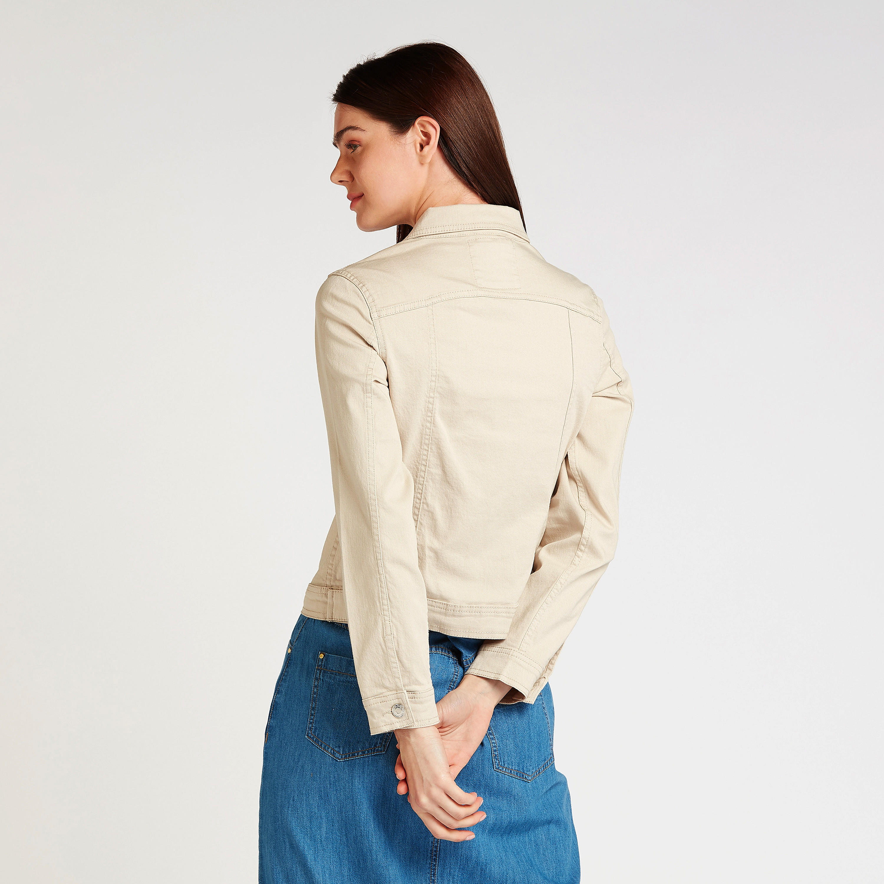 Plain Denim Jacket with Long Sleeves and Flap Pockets-women-winterwear-coatsandjackets-jackets-image-4