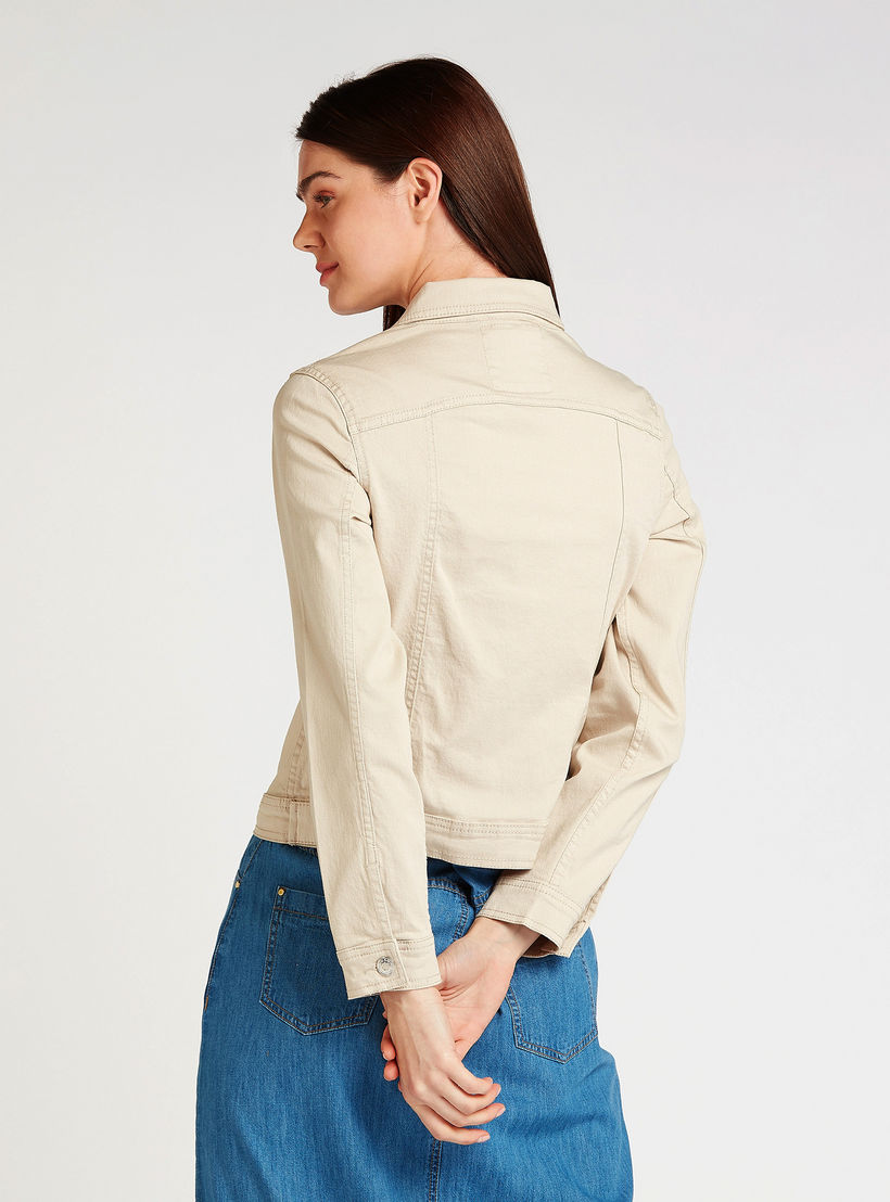 Plain Denim Jacket with Long Sleeves and Flap Pockets-women-winterwear-coatsandjackets-jackets-image-4
