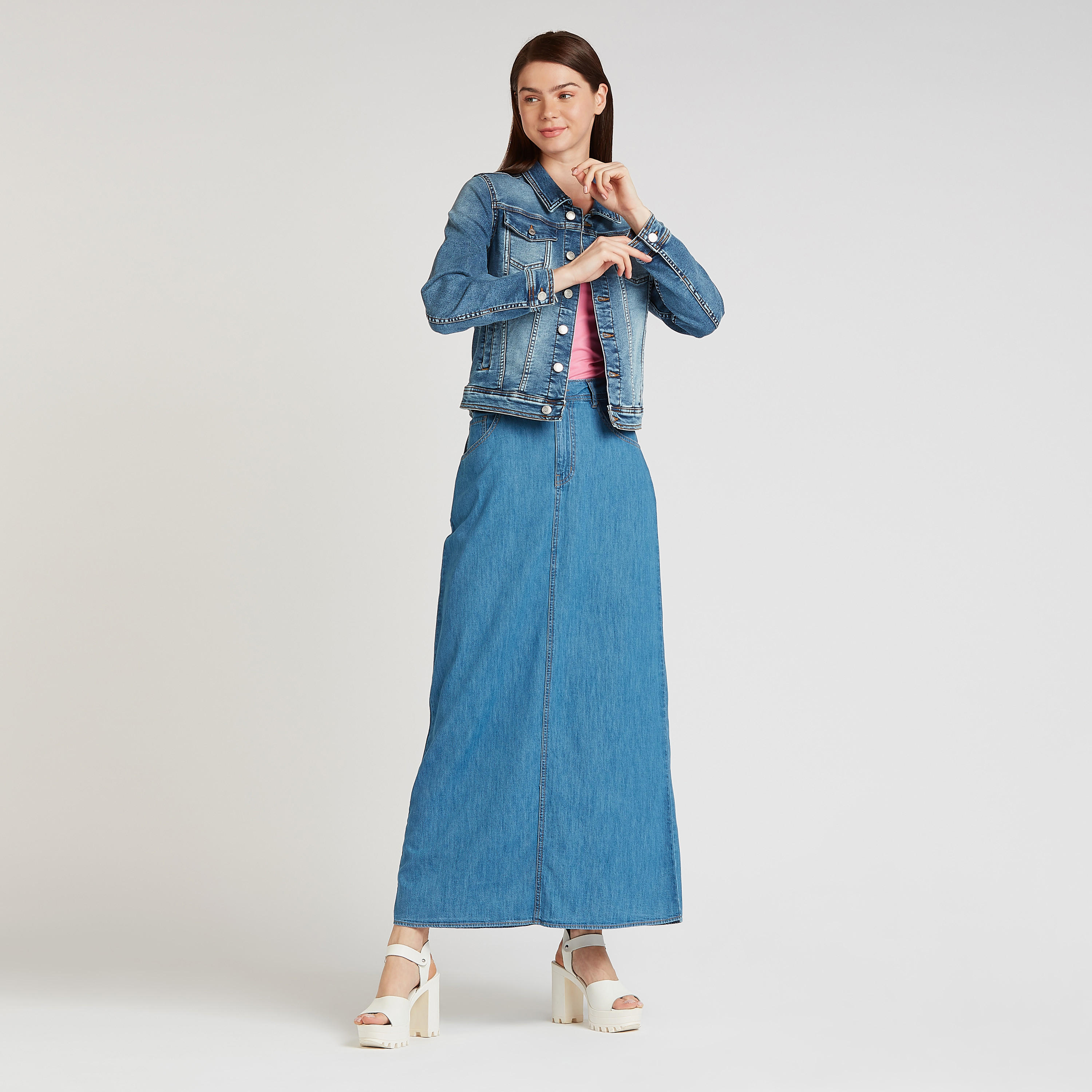 Denim Jacket with Long Sleeves and Flap Pockets-women-winterwear-coatsandjackets-jackets-image-2