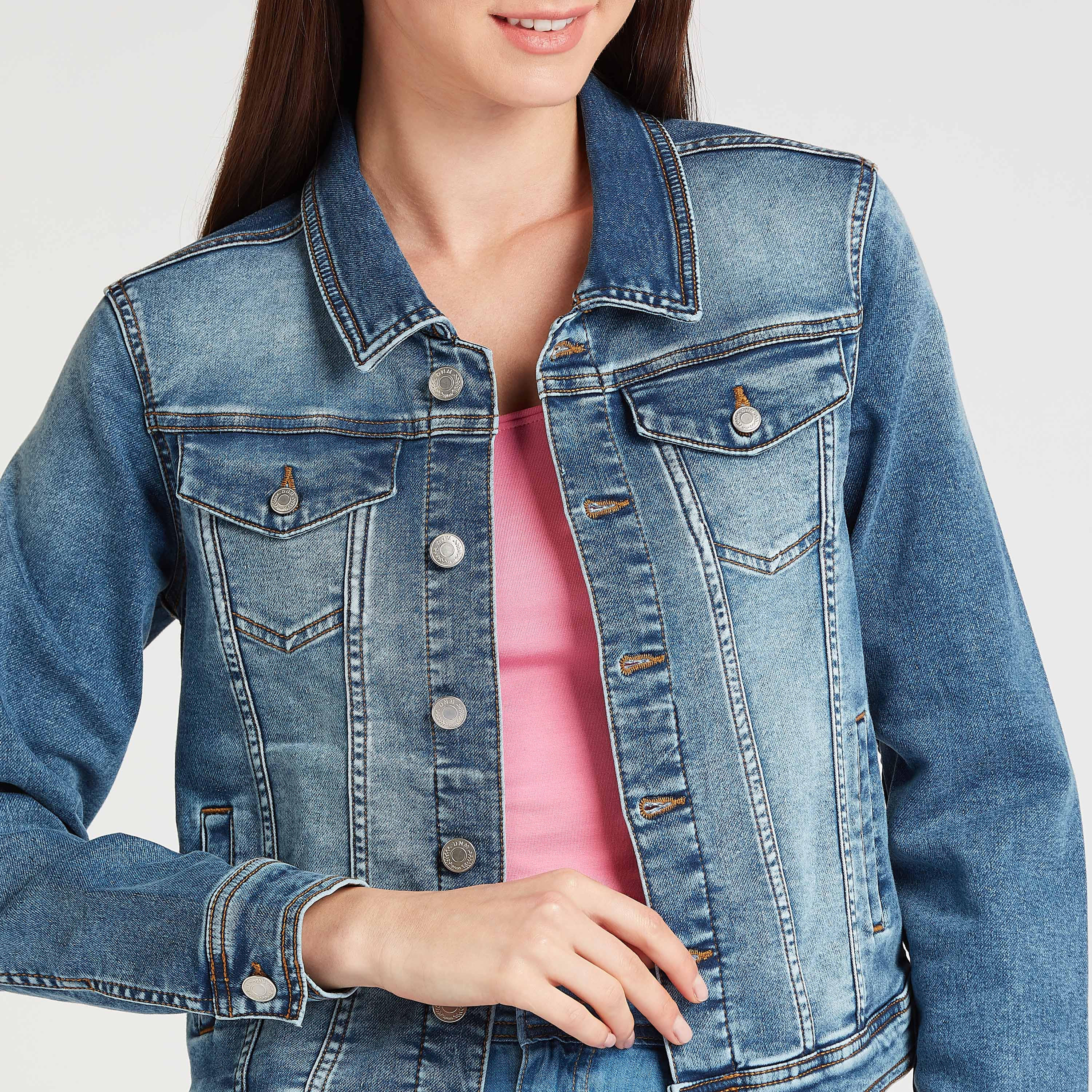 Denim Jacket with Long Sleeves and Flap Pockets-women-winterwear-coatsandjackets-jackets-image-3
