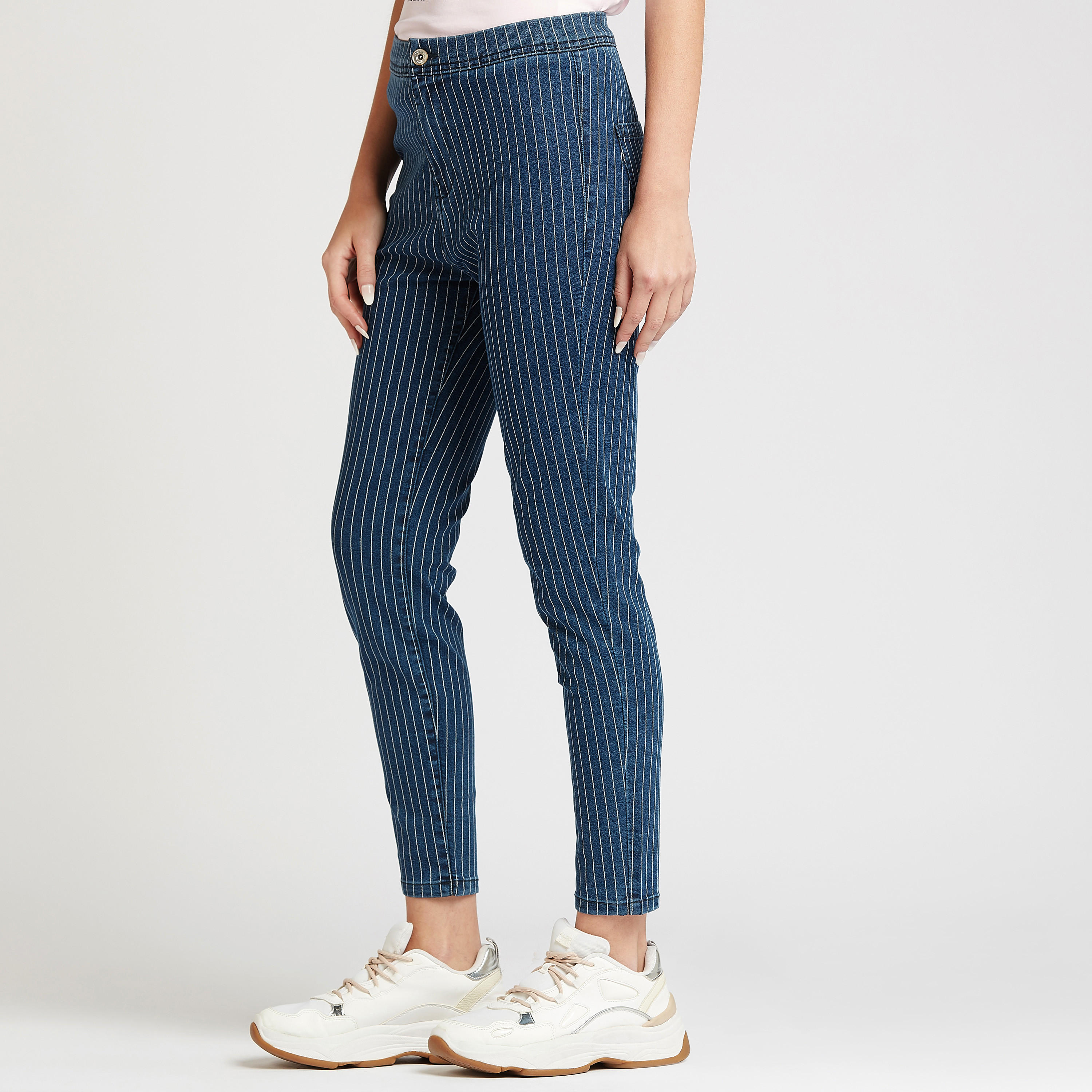 Striped Denim Jeggings with Pocket Detail and Elasticised Waistband-women-clothing-bottoms-leggings-image-5