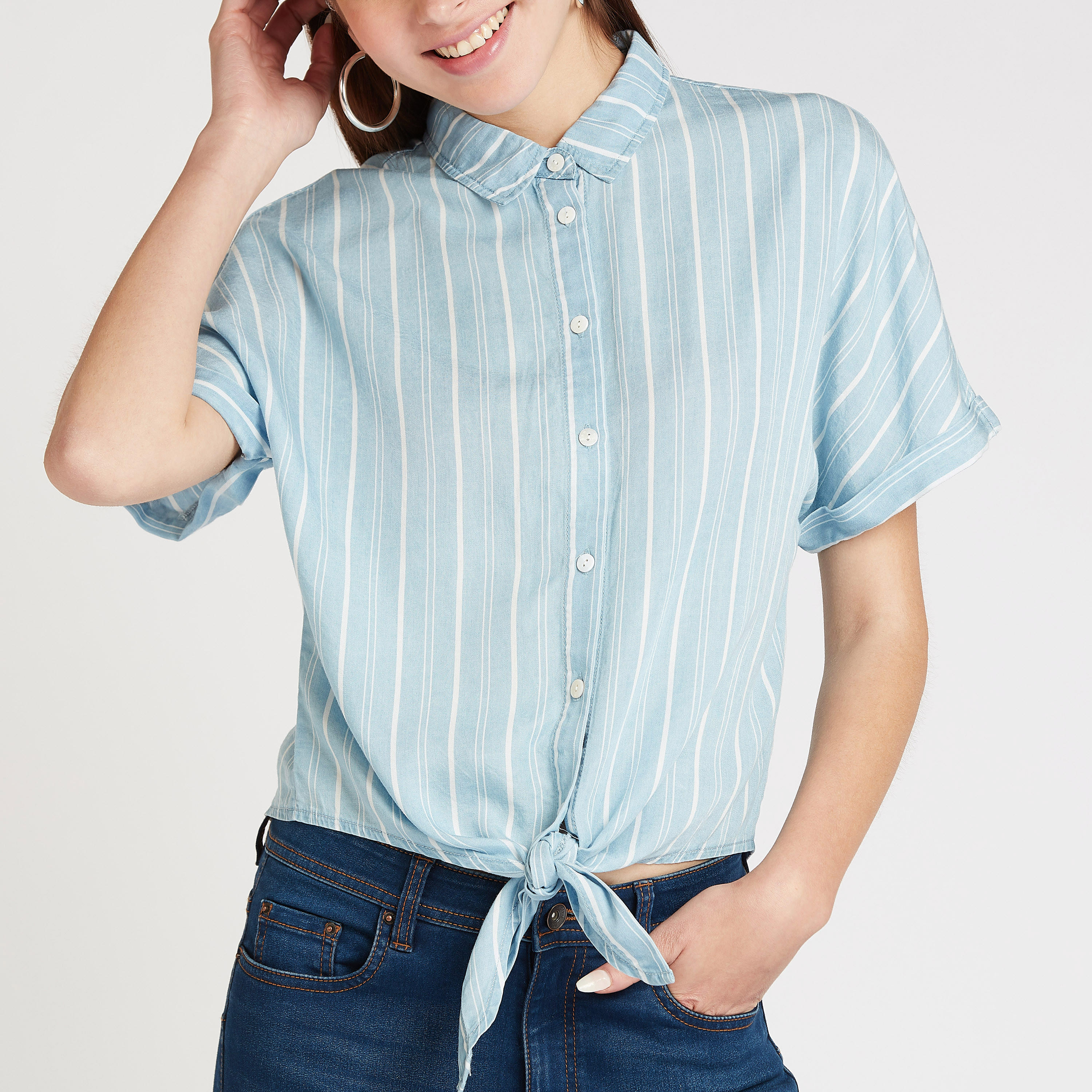 قميص مخطّط بأكمام متصّلة وأربطة-women-clothing-shirtsandblouses-shirts-image-3