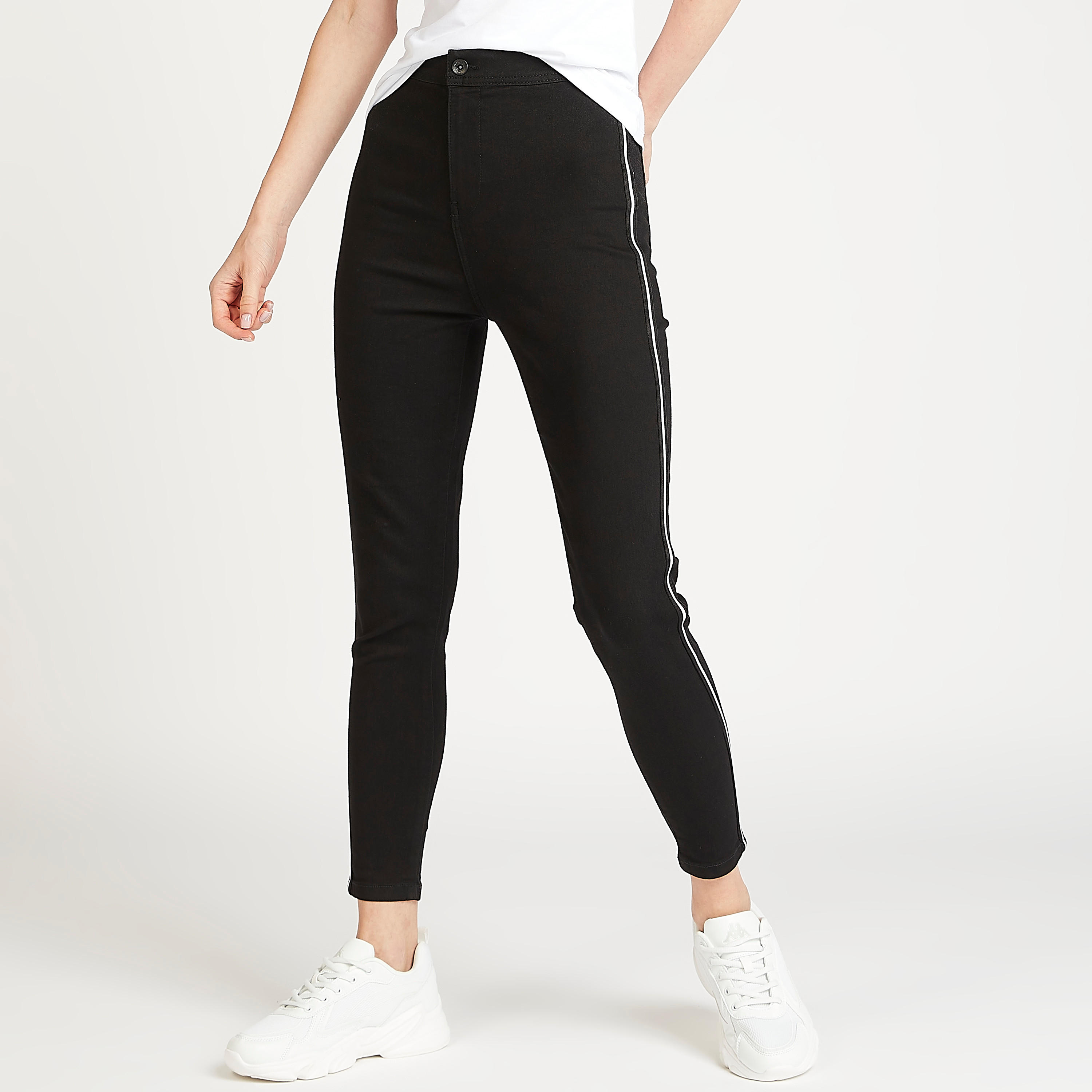 بنطلون مستدام دينم سادة بقصّة ضيّقة وطول الكاحل وزر إغلاق-women-clothing-bottoms-leggings-image-4