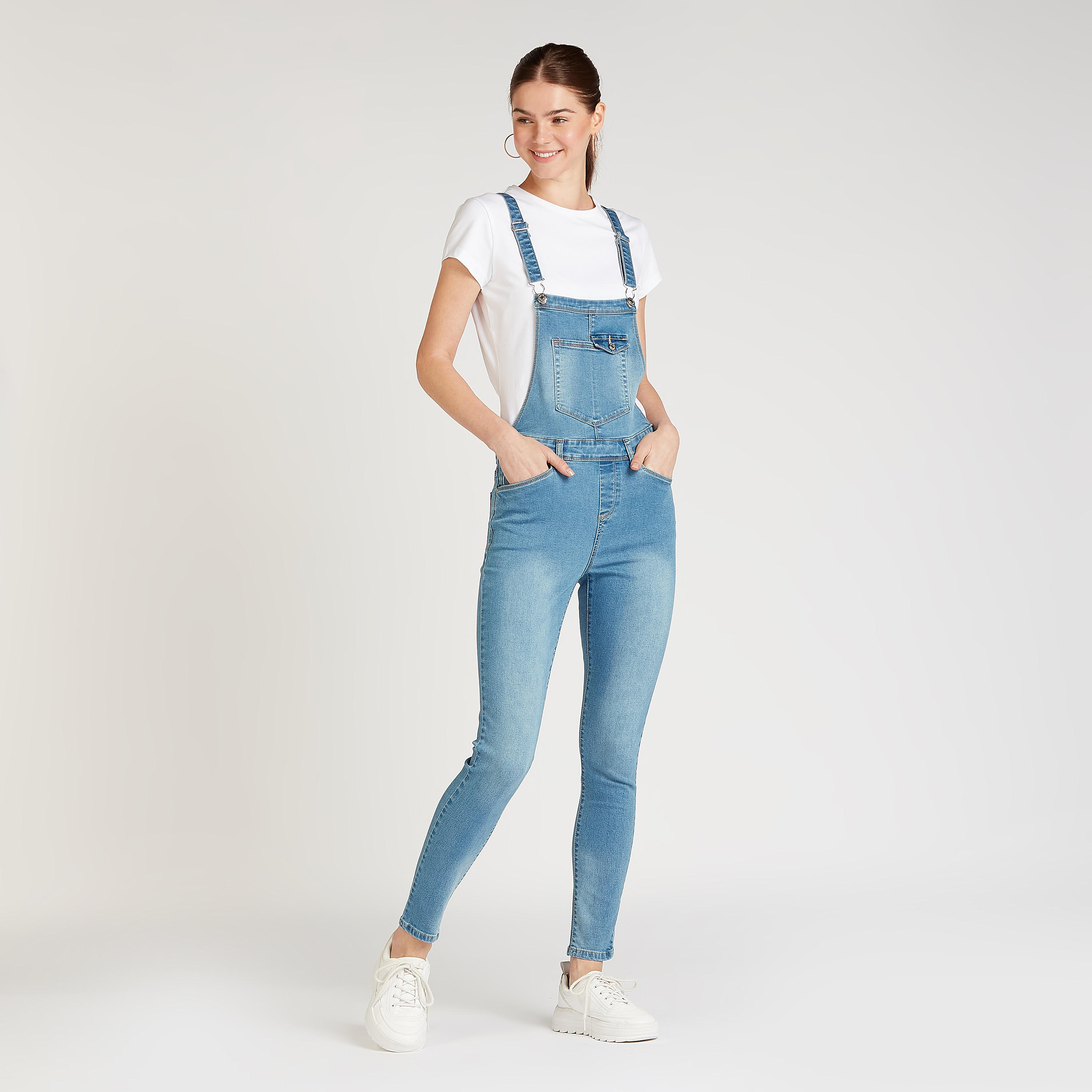 Solid Dungarees with Adjustable Straps and Pocket Detail-women-clothing-jumpsuits-image-1