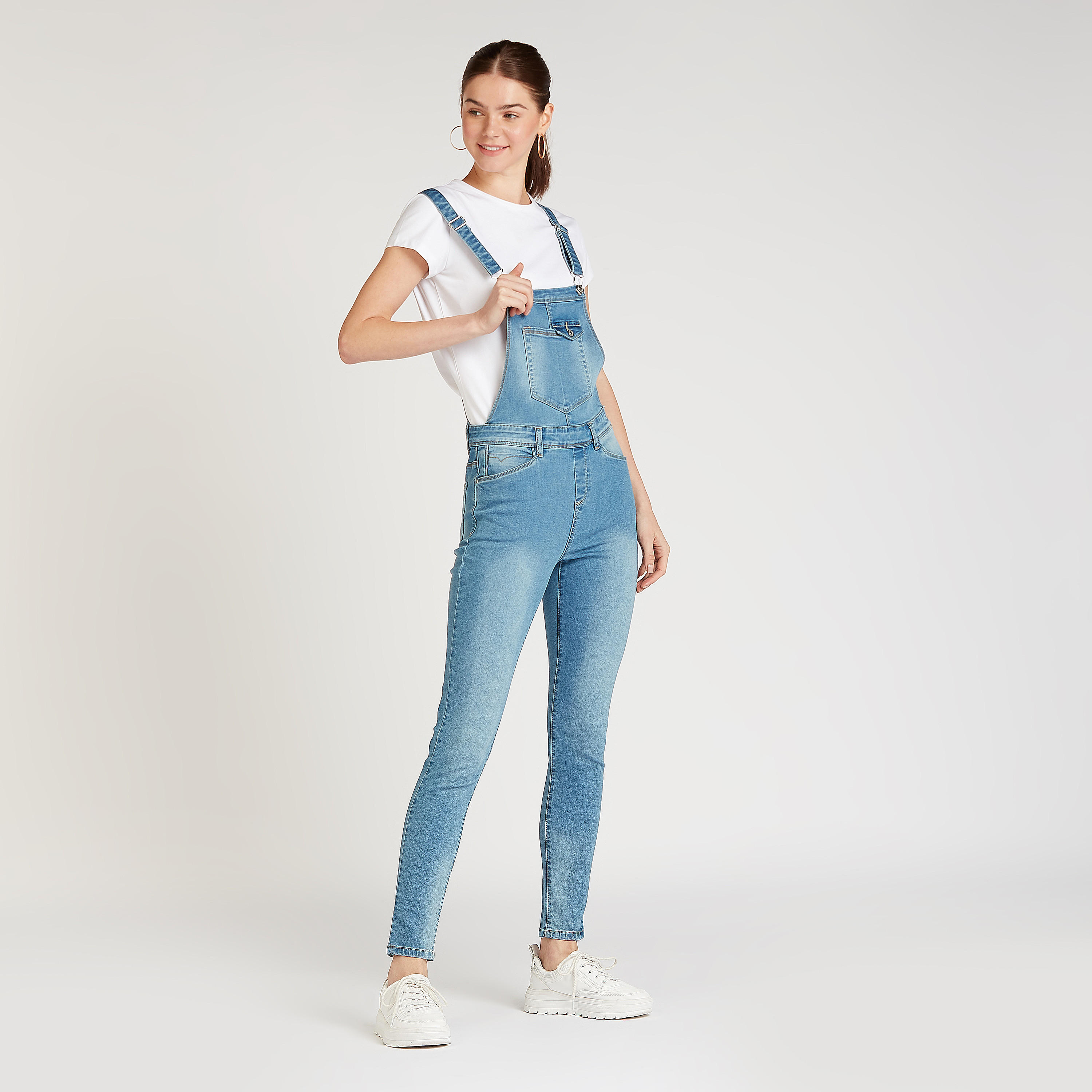 Solid Dungarees with Adjustable Straps and Pocket Detail-women-clothing-jumpsuits-image-2