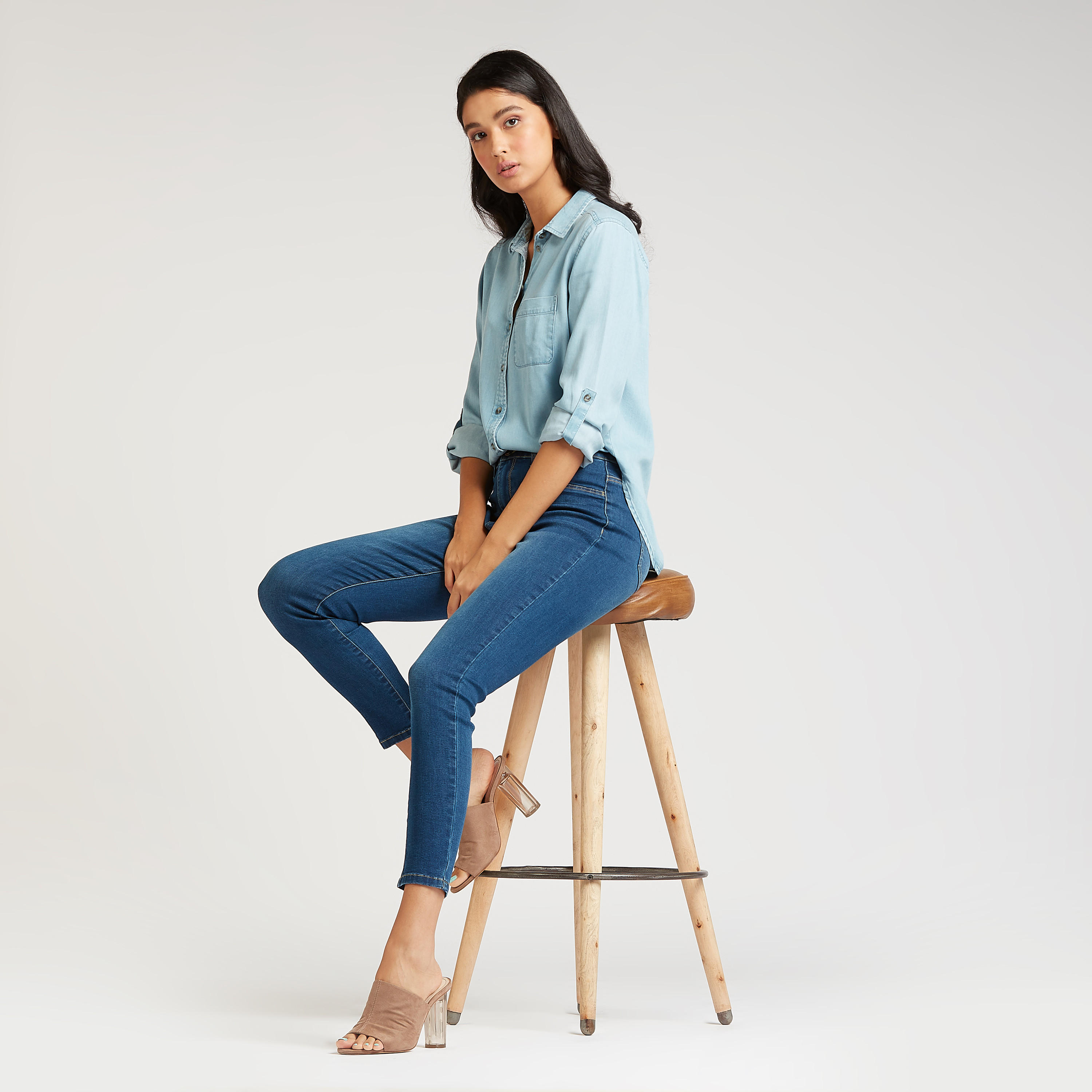 Sustainable Collared Denim Shirt with Long Sleeves-women-clothing-shirtsandblouses-shirts-image-2