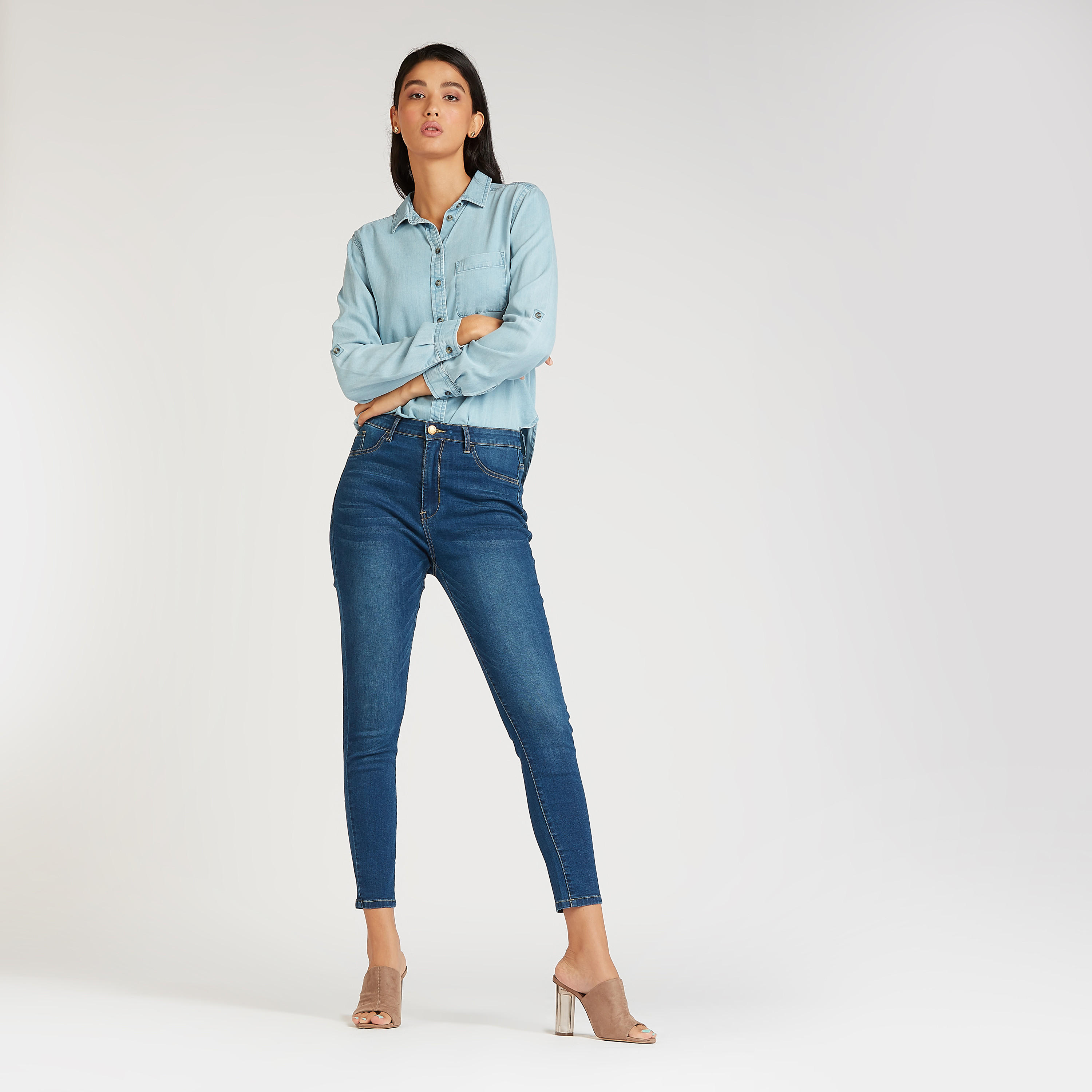 Sustainable Collared Denim Shirt with Long Sleeves-women-clothing-shirtsandblouses-shirts-image-4
