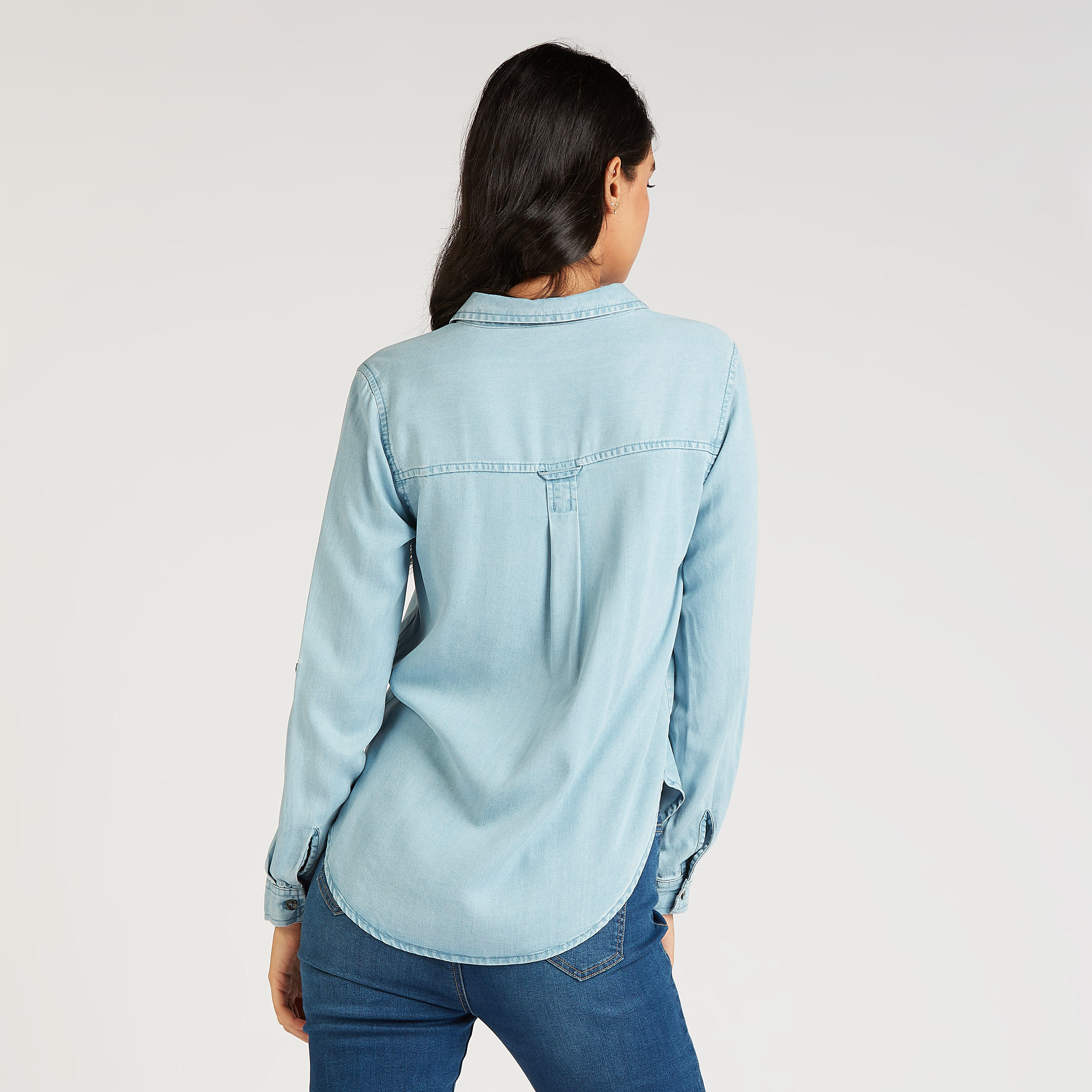Sustainable Collared Denim Shirt with Long Sleeves-women-clothing-shirtsandblouses-shirts-image-5