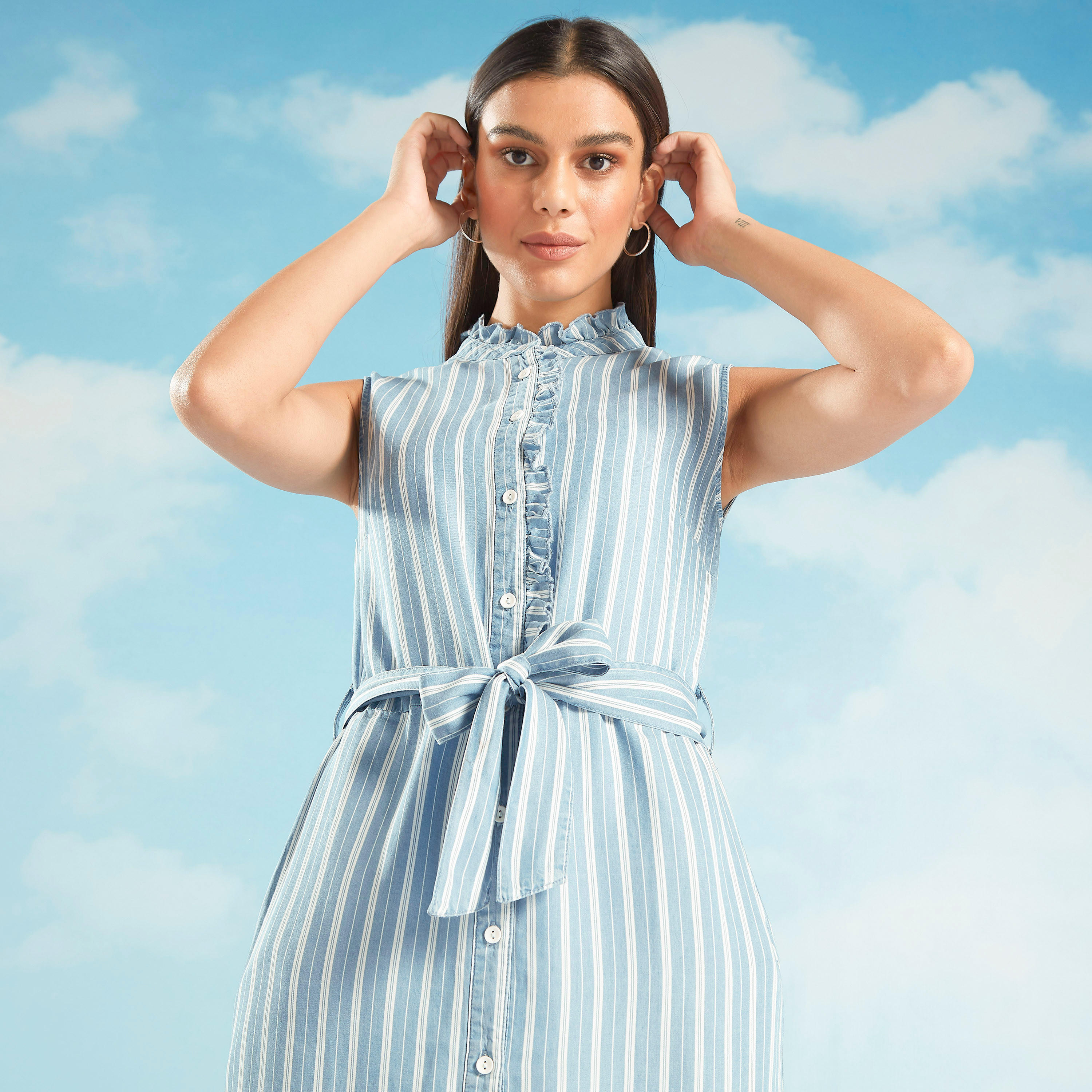 فستان مستدام قصير مخطط دون أكمام مع أربطة-women-clothing-dresses-image-2