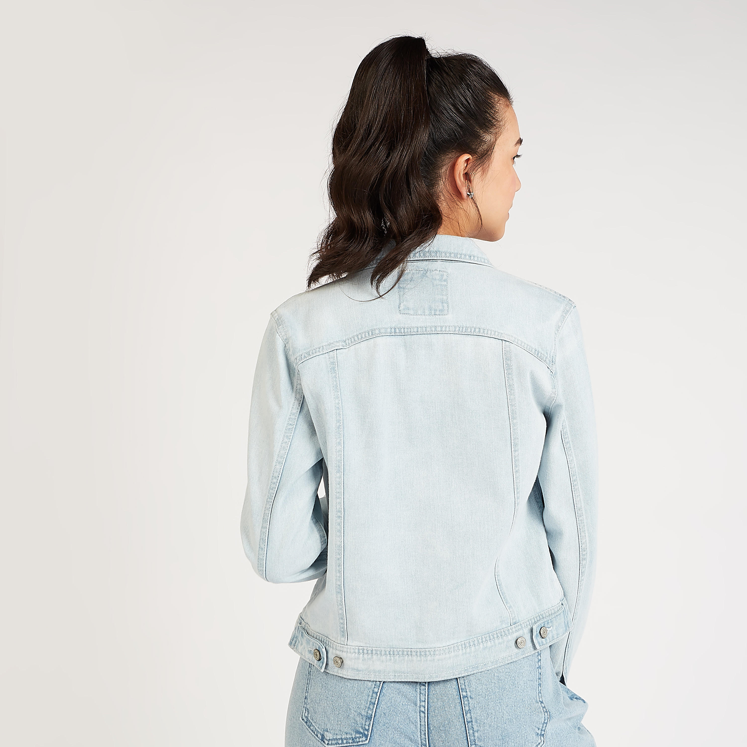 Solid Denim Jacket with Long Sleeves and Flap Pocket-women-winterwear-coatsandjackets-jackets-image-4