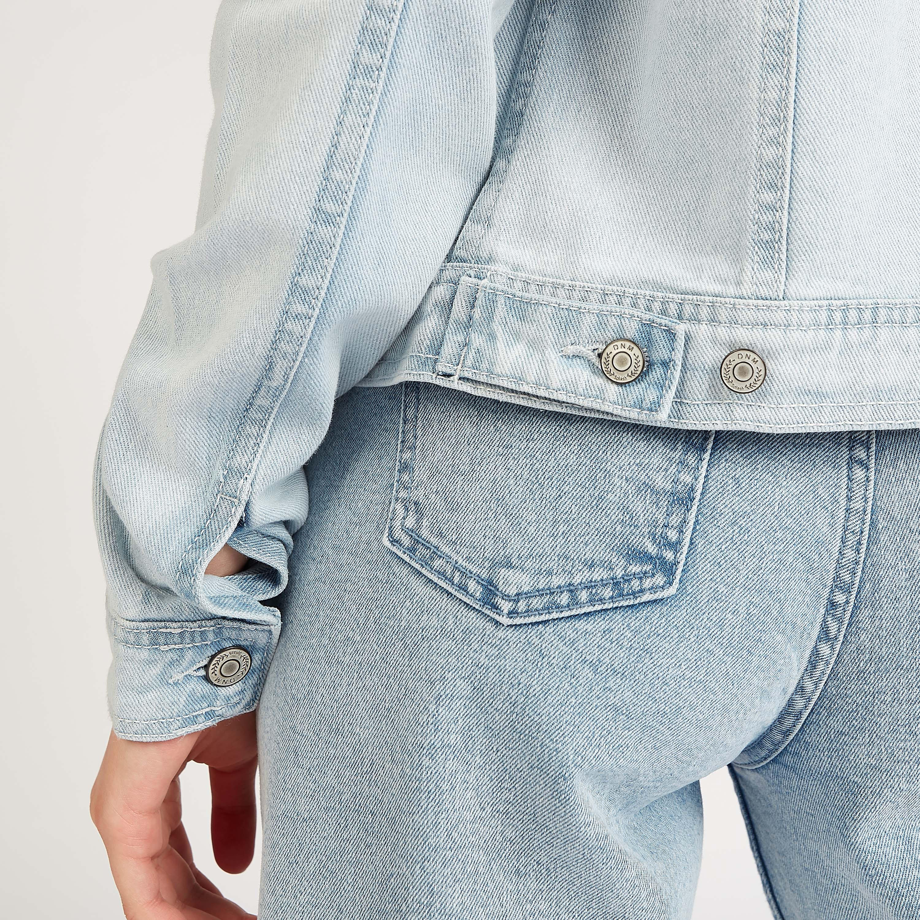 Solid Denim Jacket with Long Sleeves and Flap Pocket-women-winterwear-coatsandjackets-jackets-image-5