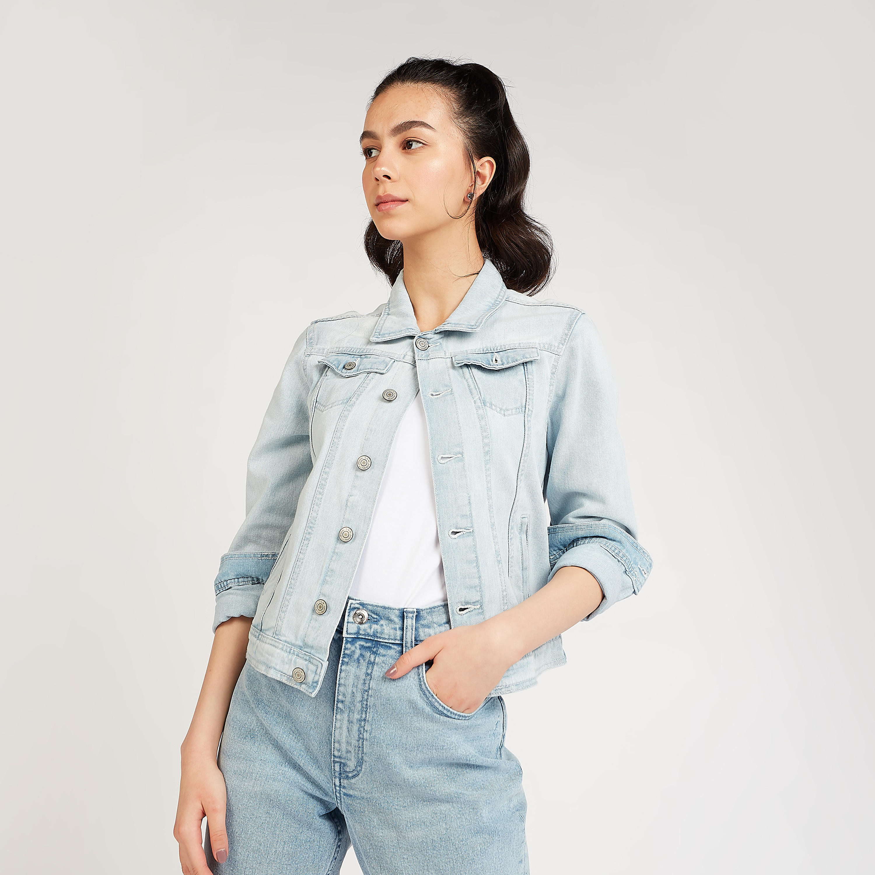 Solid Denim Jacket with Long Sleeves and Flap Pocket-women-winterwear-coatsandjackets-jackets-image-6