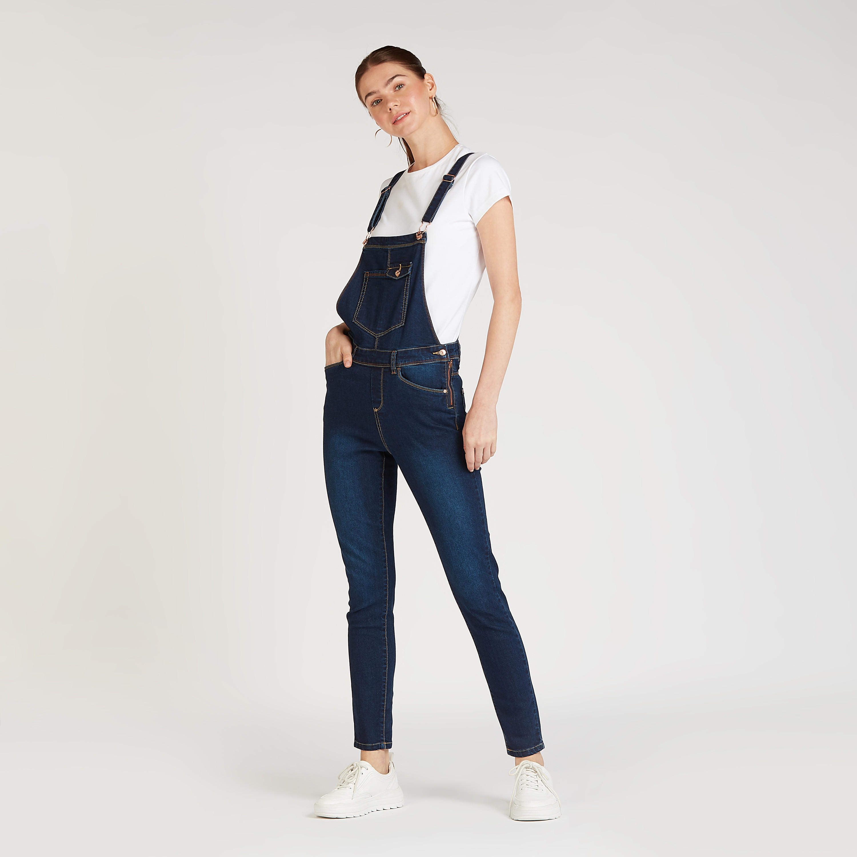 Solid Dungarees with Button Closure and Pocket Detail-women-clothing-bottoms-jeans-image-1