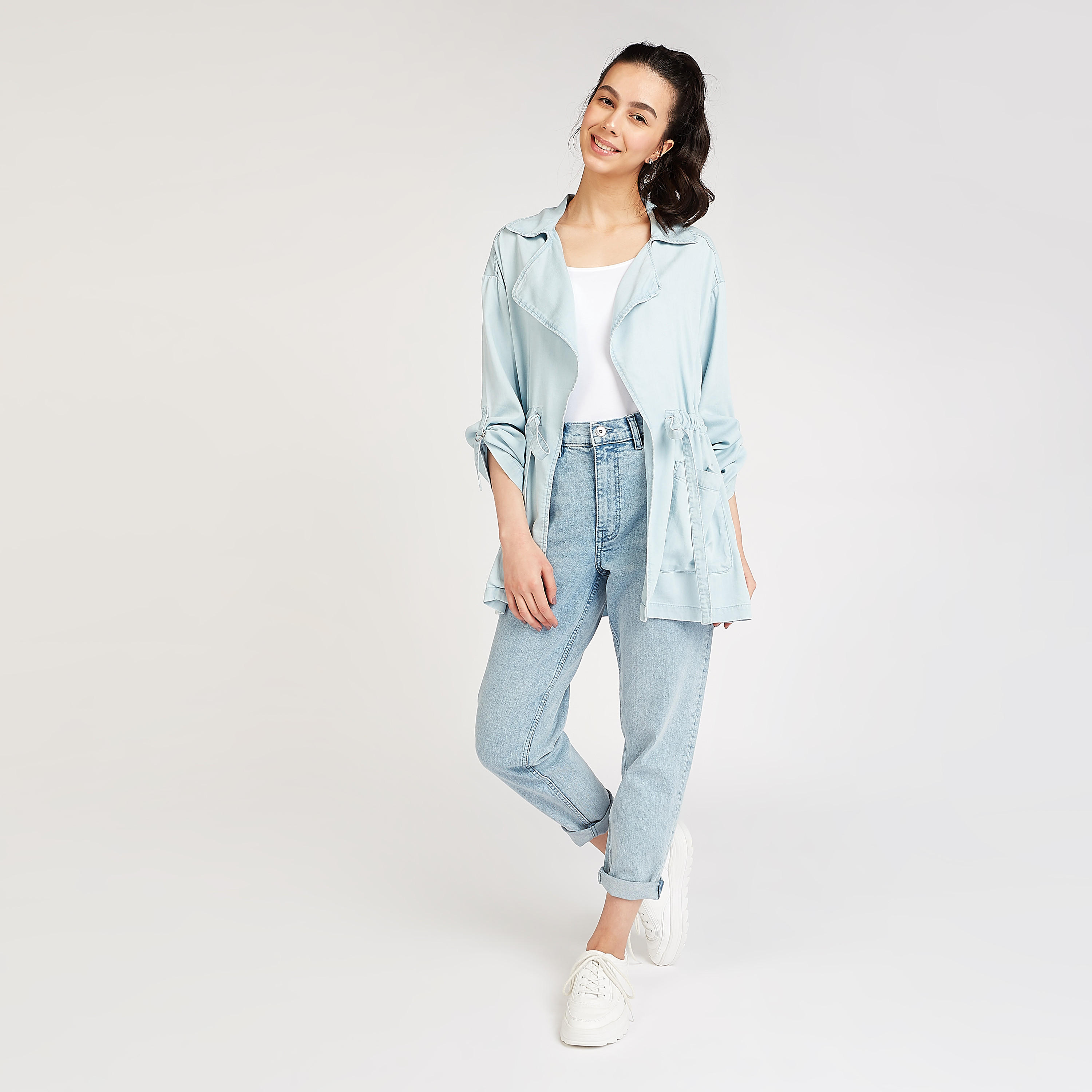 Solid Longline Denim Jacket with Long Sleeves and Tie Ups-women-winterwear-coatsandjackets-jackets-image-2