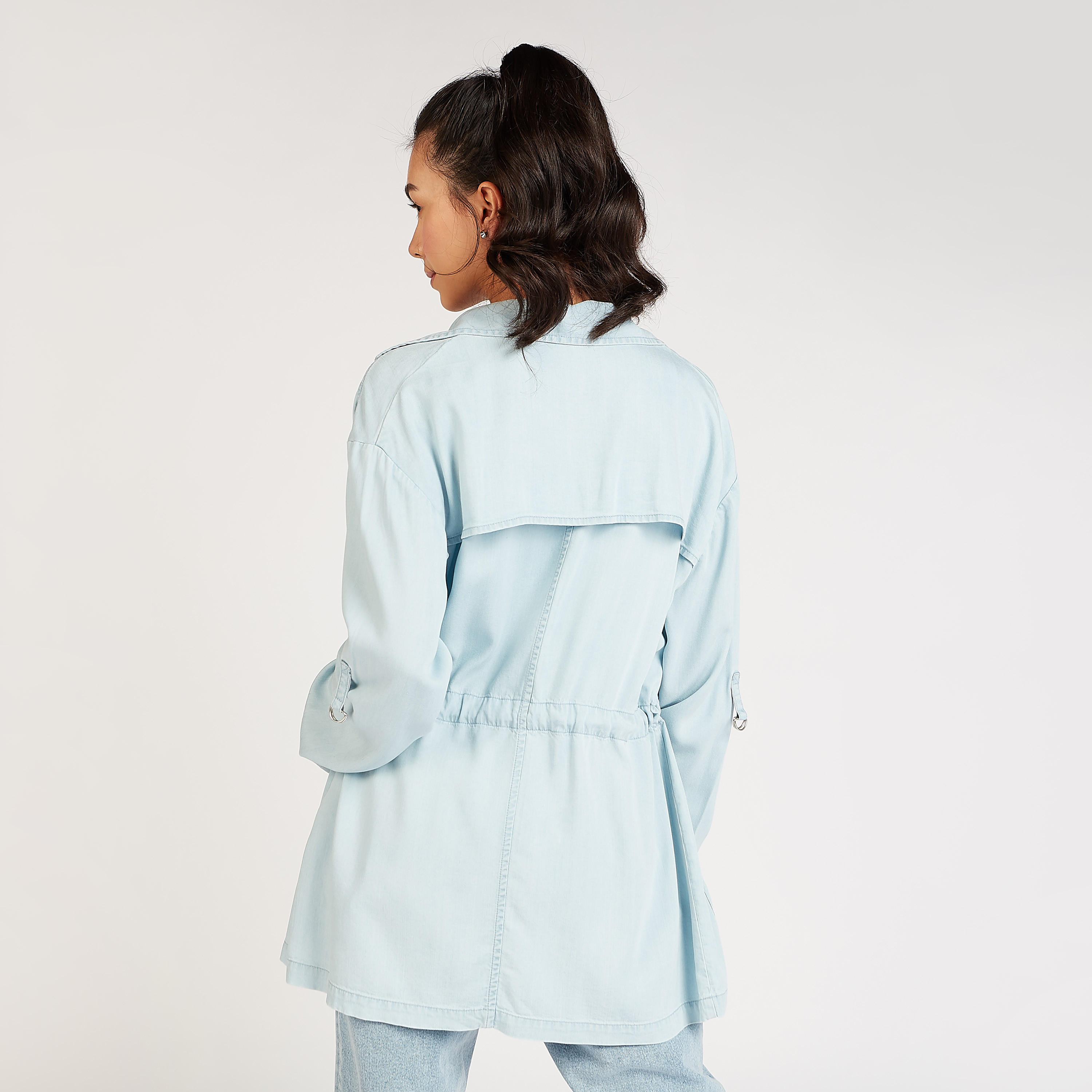 Solid Longline Denim Jacket with Long Sleeves and Tie Ups-women-winterwear-coatsandjackets-jackets-image-4