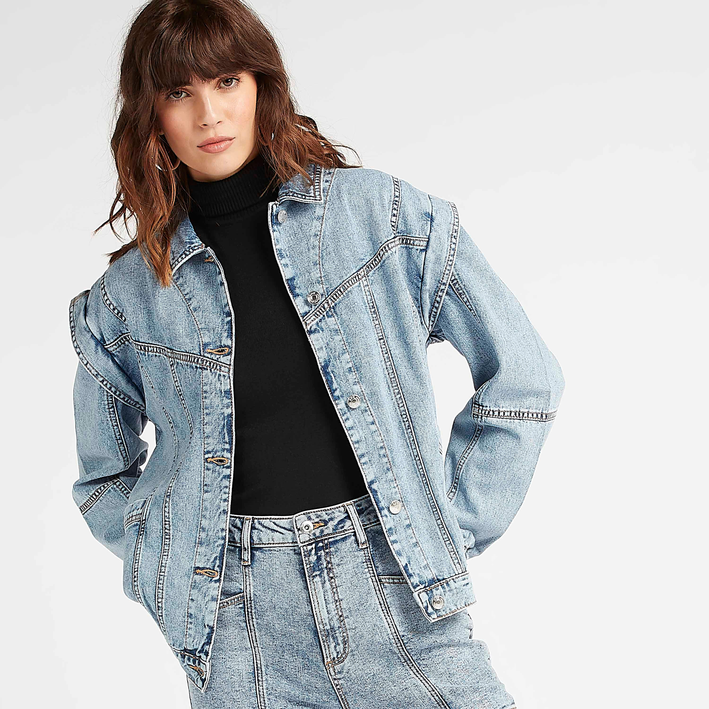جاكيت مستدام دينم سادة بأكمام طويلة وزر إغلاق-women-winterwear-coatsandjackets-jackets-image-8